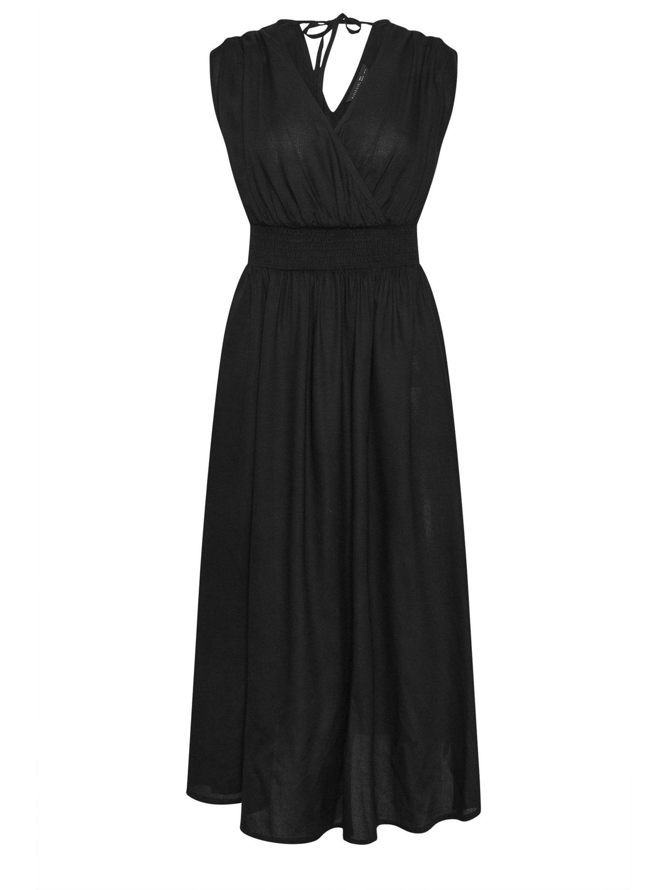 Image 5 of 5 of PixieGirl Petite Wrap Front Midi Dress - Black