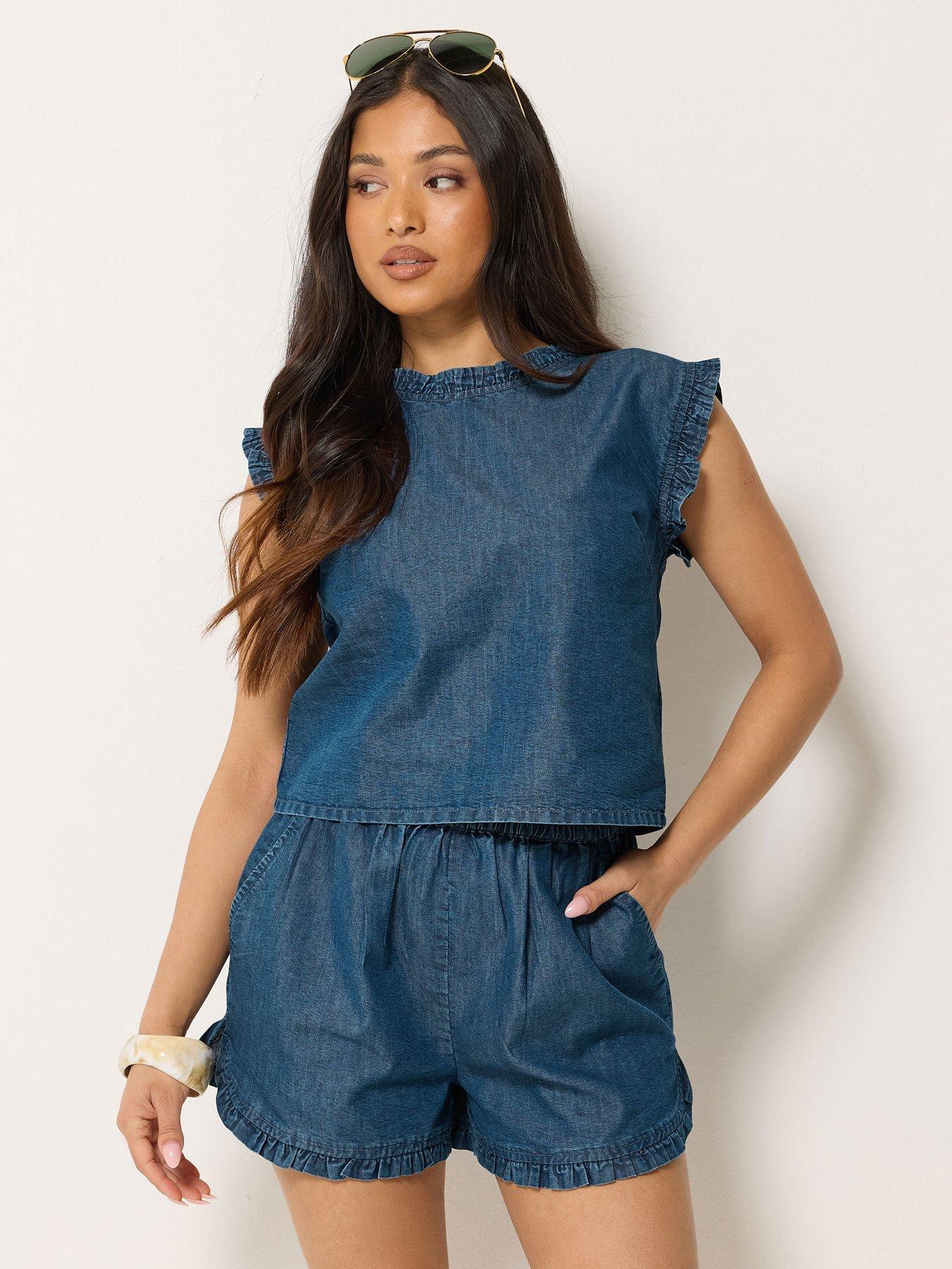 PixieGirl Petite Denim Frill Top - Blue