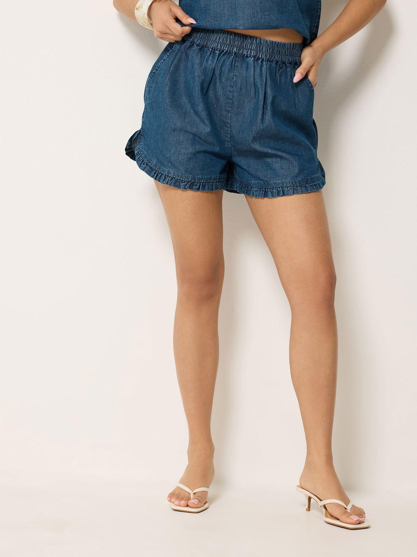PixieGirl Petite Denim Frill Shorts - Blue