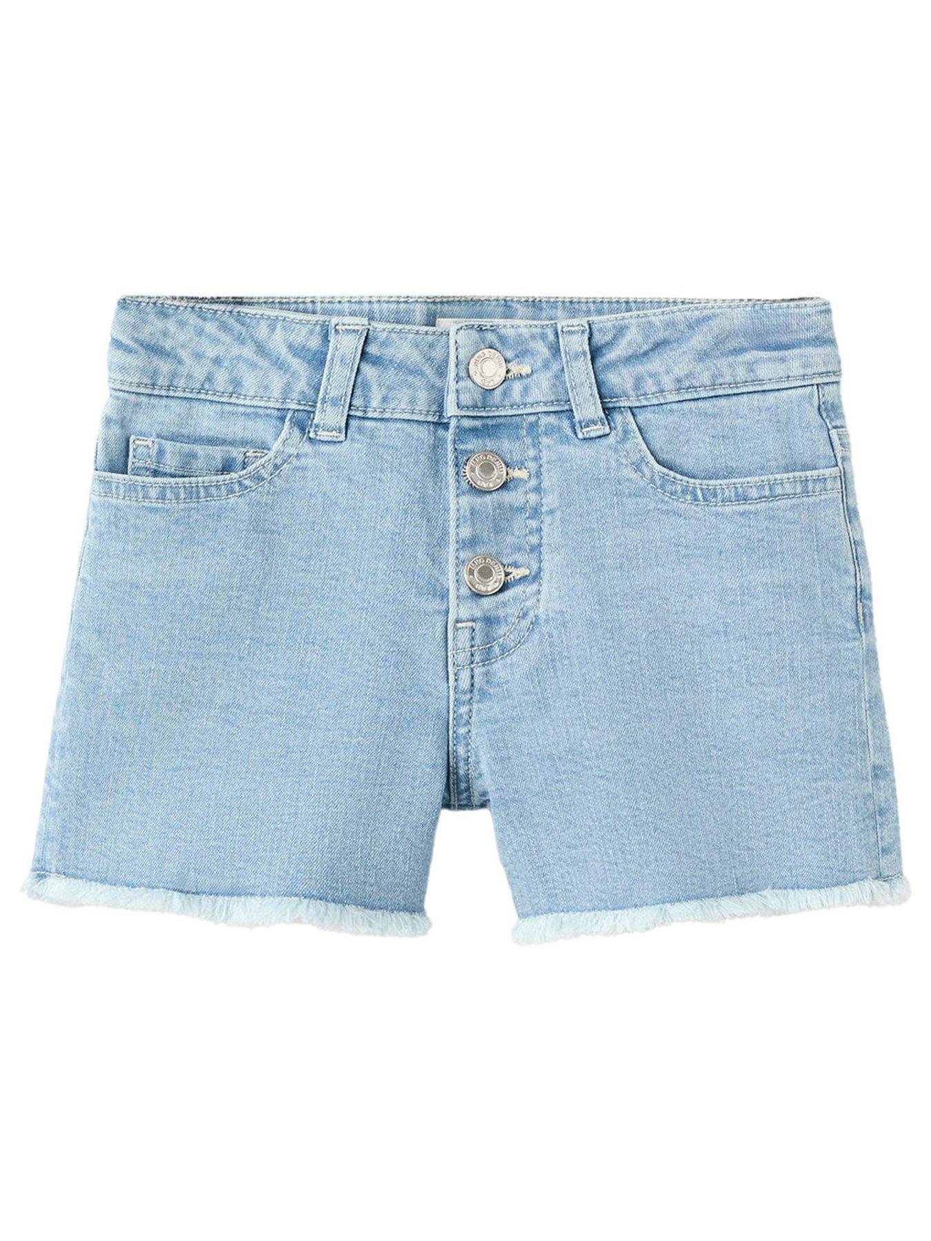 Mango Girls Button Front Denim Shorts - Blue