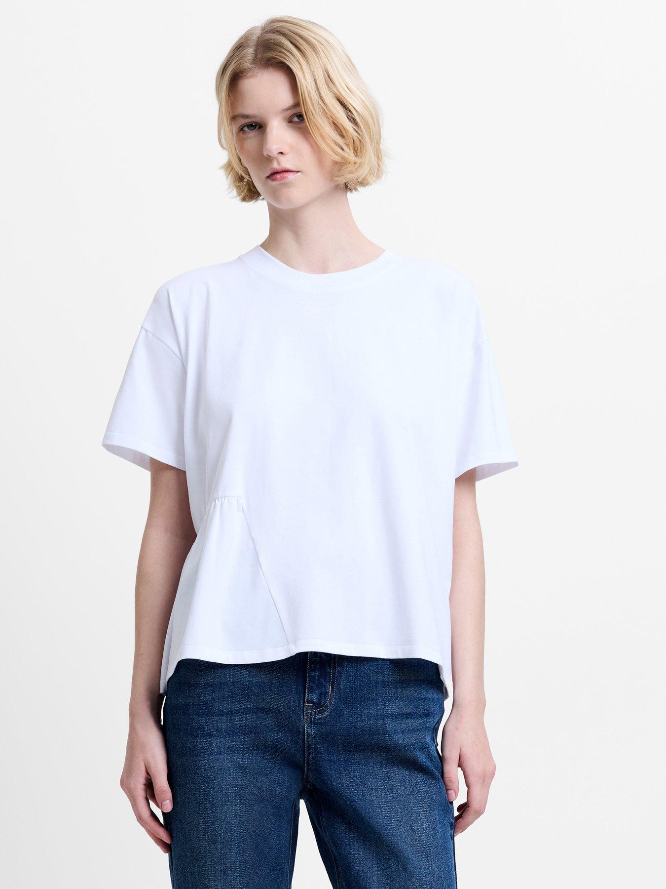 Image 1 of 4 of French Connection Rallie Asymmetrical Peplum T-Shirt - White
