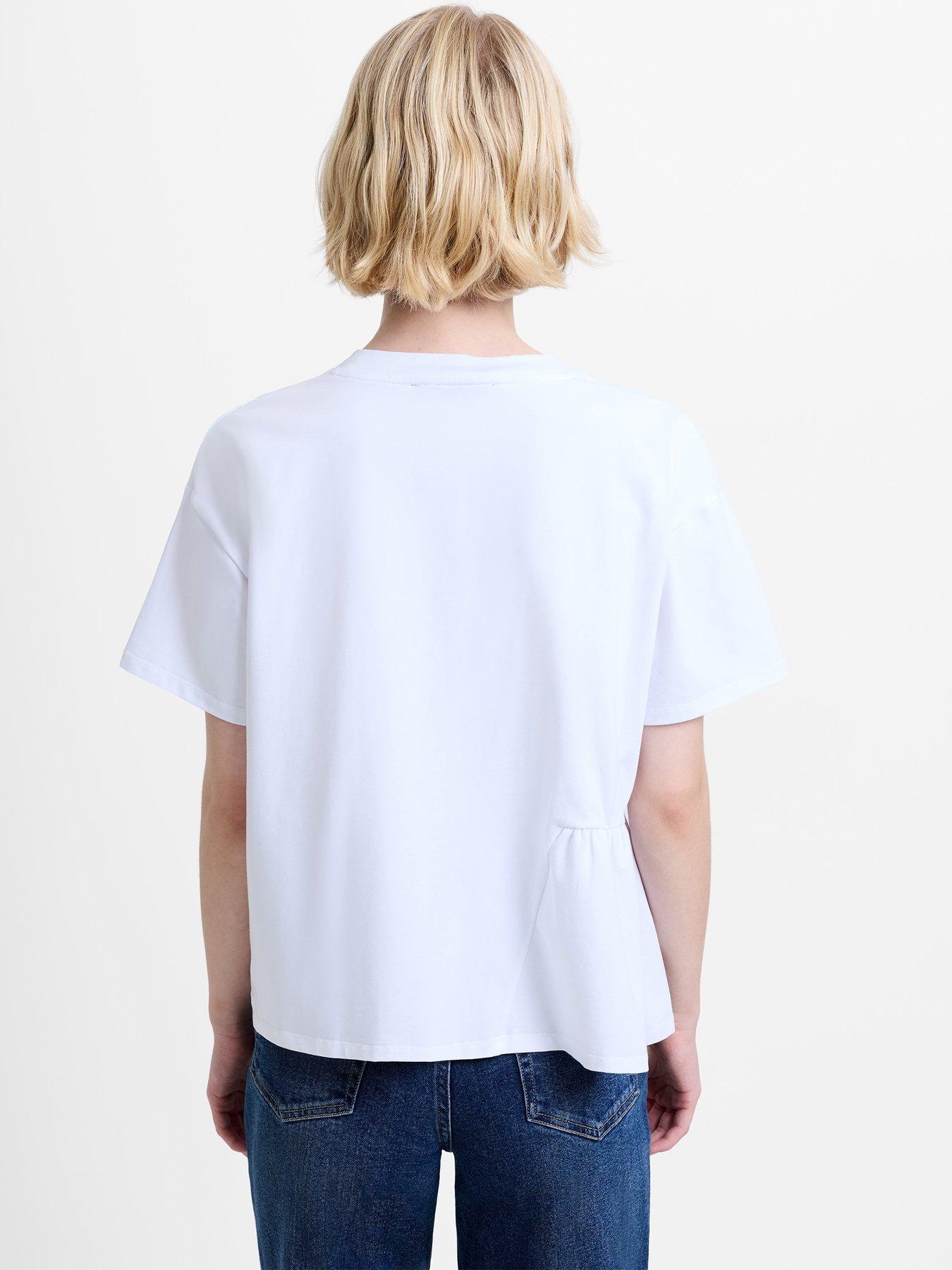 Image 2 of 4 of French Connection Rallie Asymmetrical Peplum T-Shirt - White