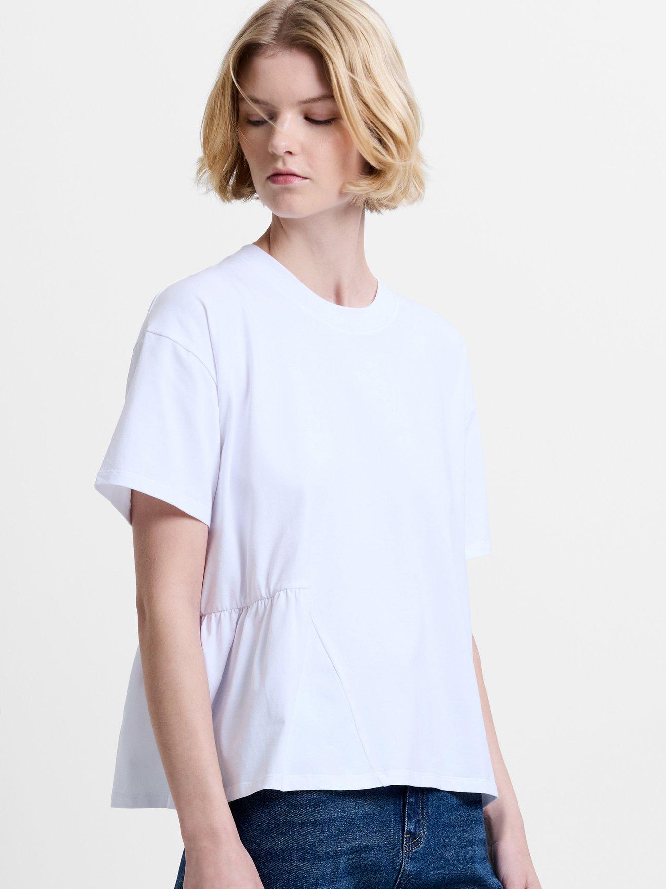 Image 3 of 4 of French Connection Rallie Asymmetrical Peplum T-Shirt - White