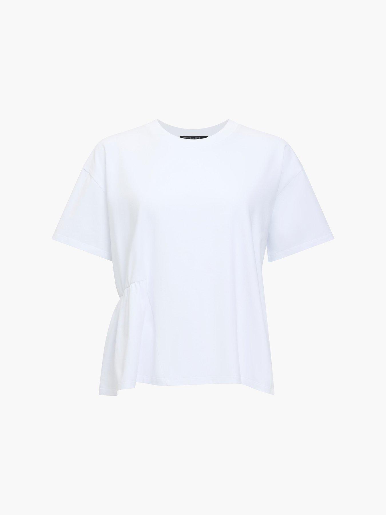 Image 4 of 4 of French Connection Rallie Asymmetrical Peplum T-Shirt - White
