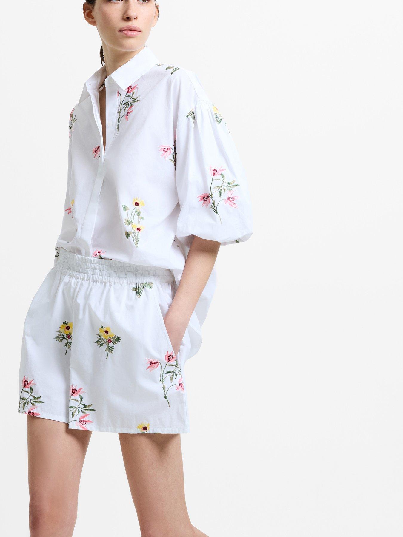 French Connection Cotton Floral Embroidered Shorts - White