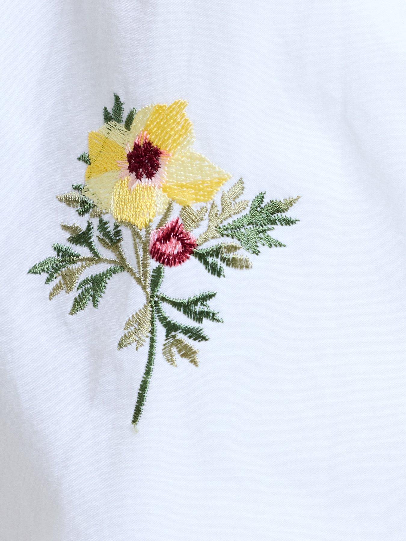 Image 4 of 5 of French Connection Cotton Floral Embroidered Shorts - White
