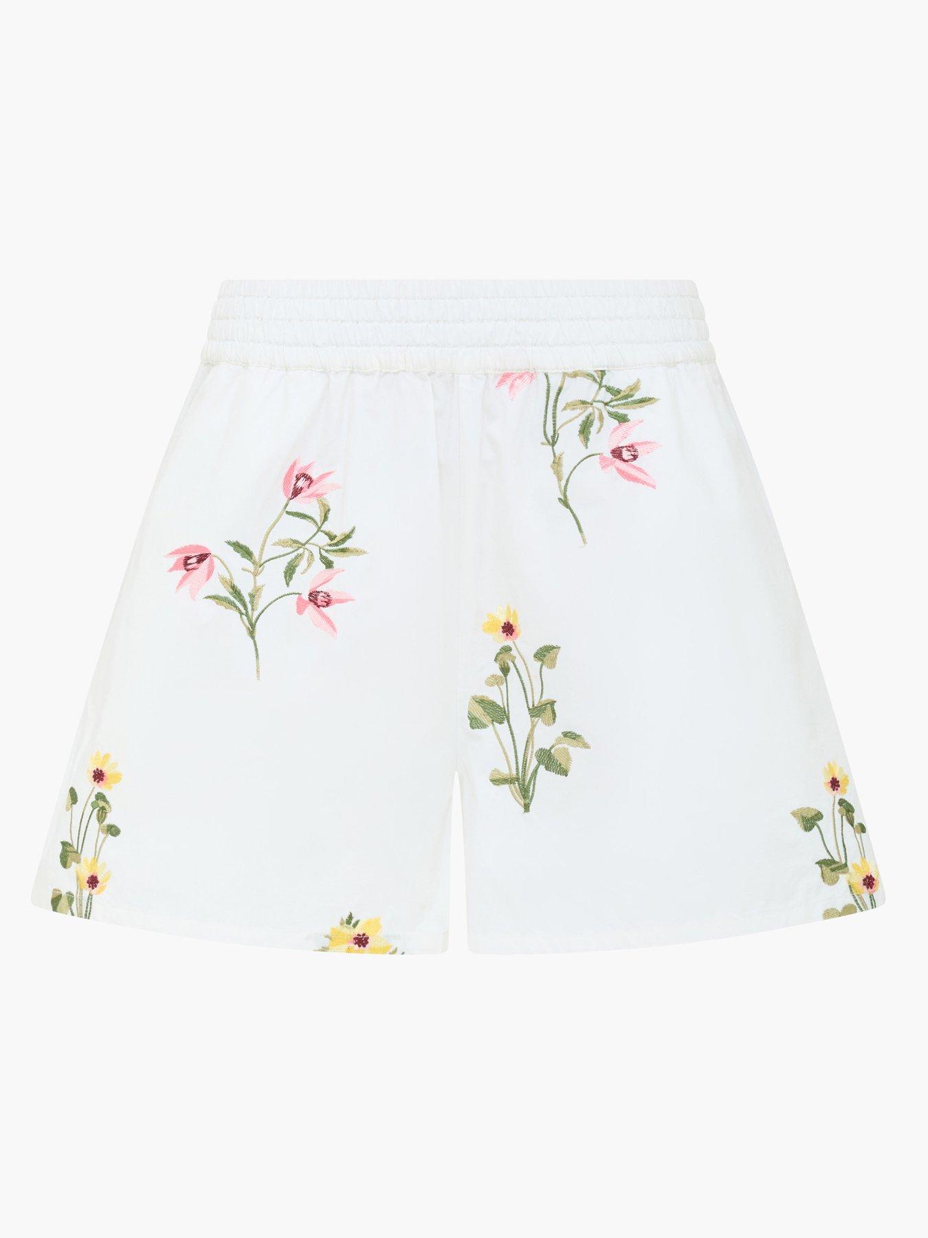 Image 5 of 5 of French Connection Cotton Floral Embroidered Shorts - White