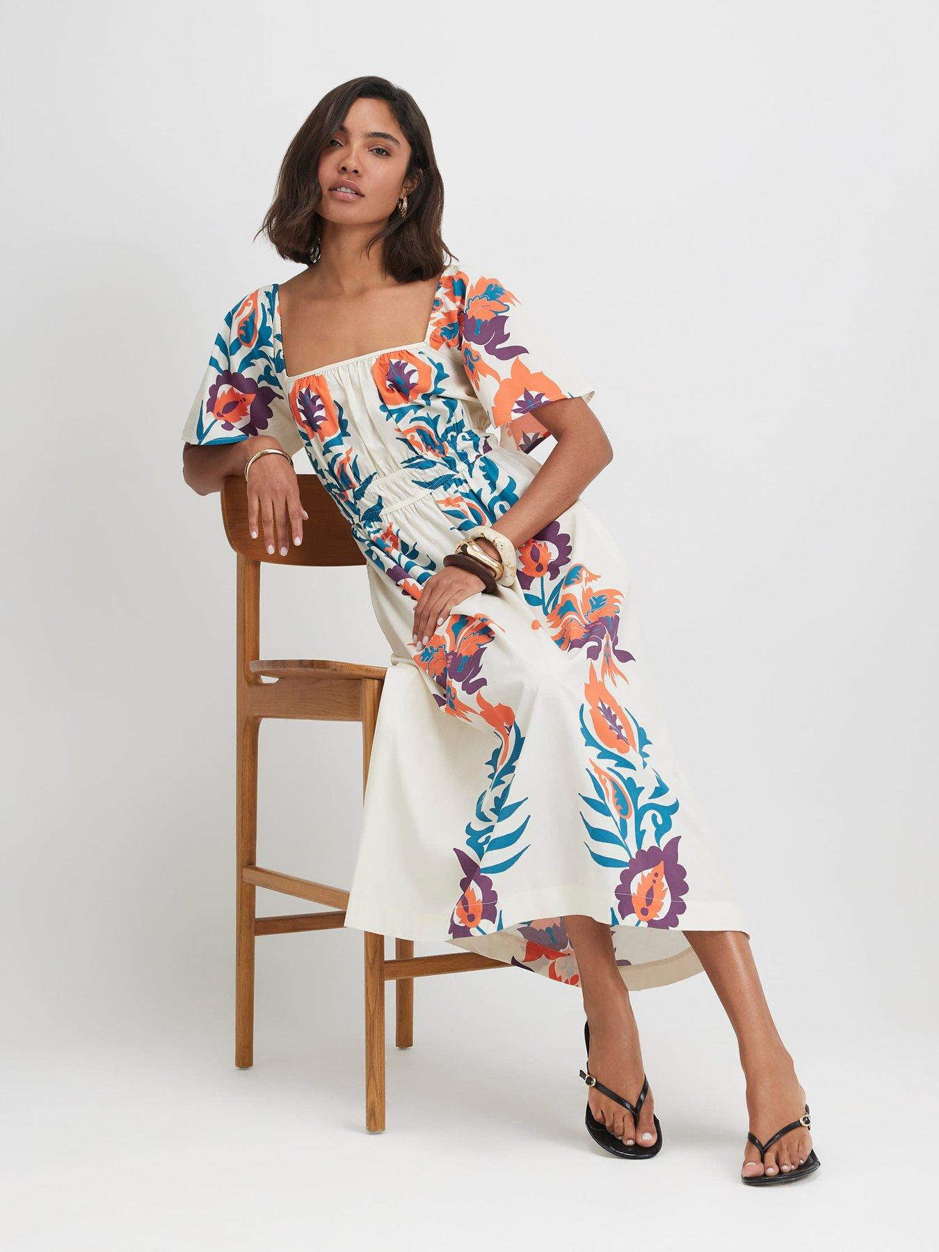River Island Two Tone Floral Midi - White