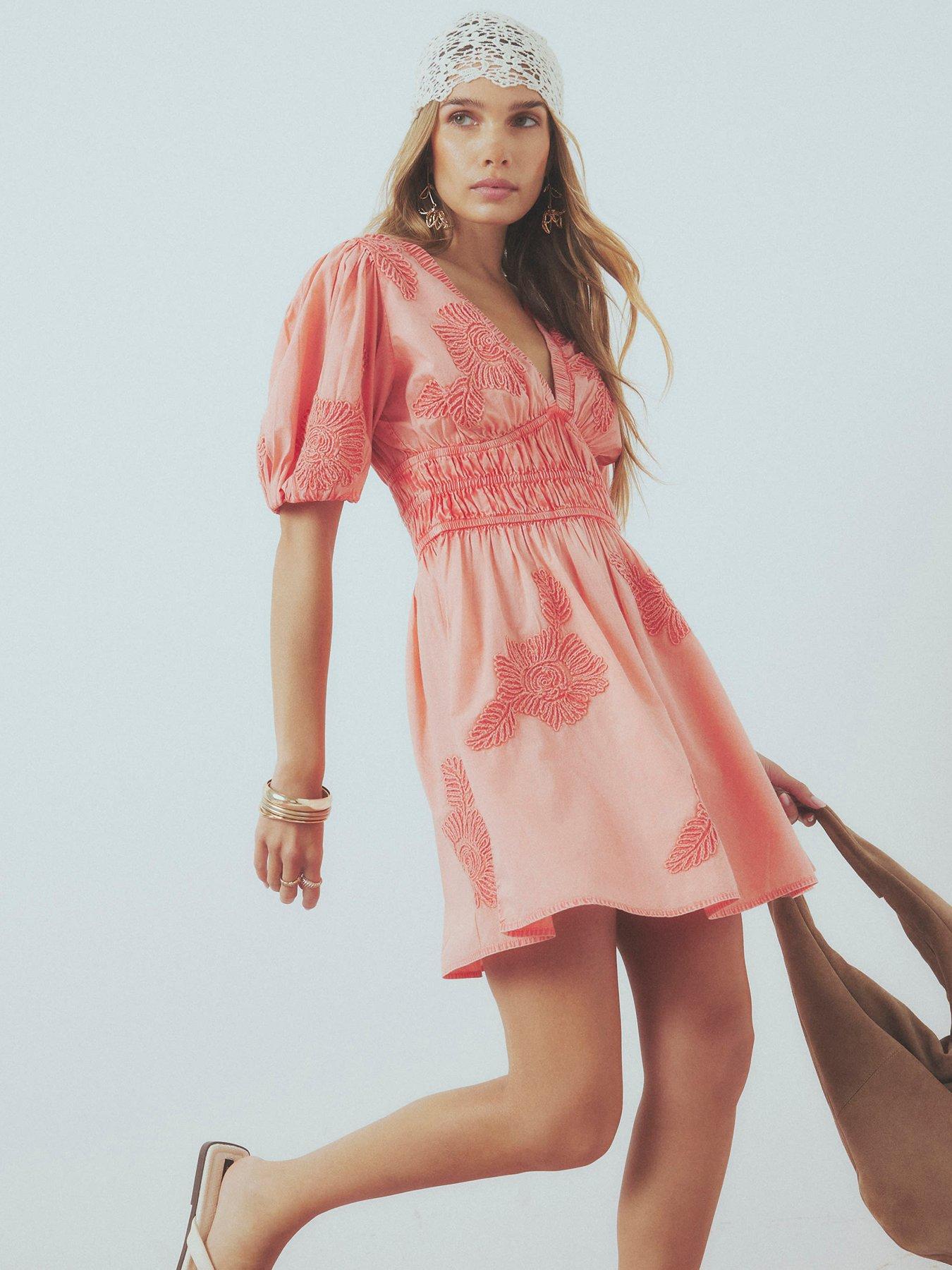 River Island Short Sleeve Cornelli Mini Dress - Pink