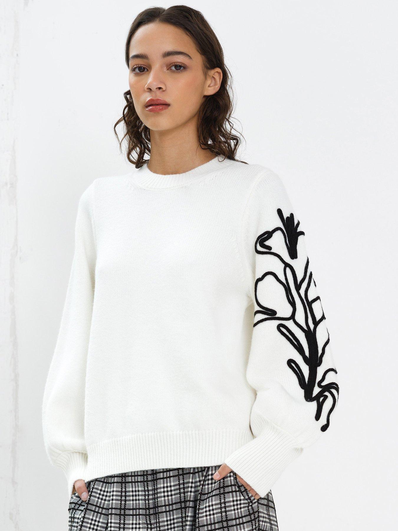 French Connection Crew Neck Floral Embroided Knitted Jumper