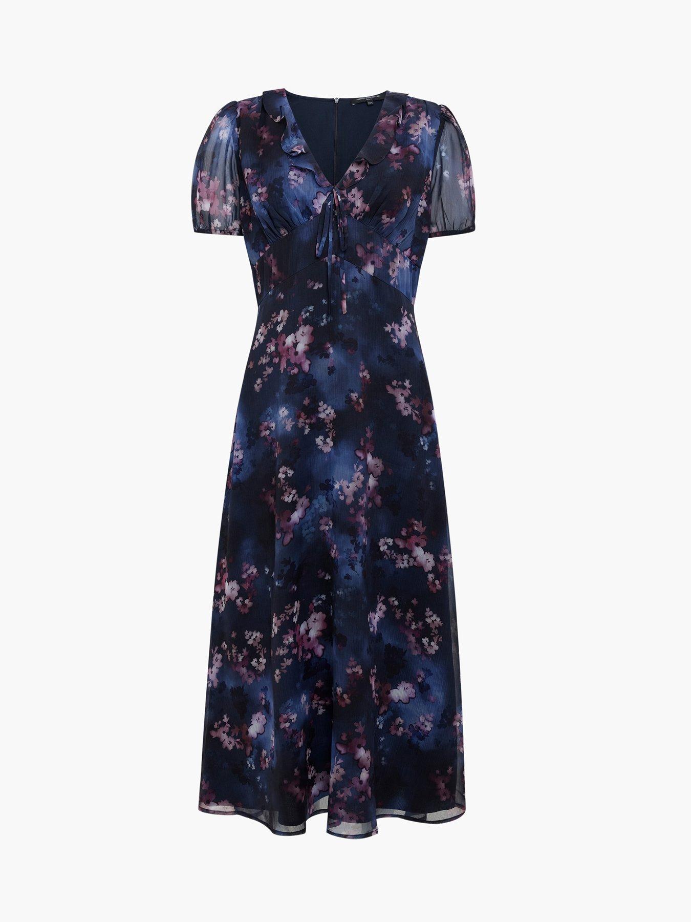 Image 5 of 5 of French Connection Floral Print Short Puff Sleeve Smock Midi Dress