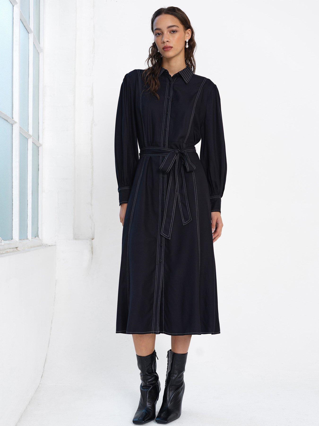 French Connection Contrast Stitch Midi Shirt Dress