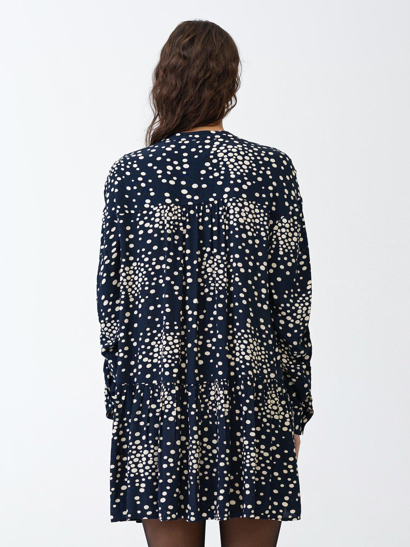 Image 2 of 5 of French Connection Polka Dot V-Neck Dropped Waist Mini Dress - Navy