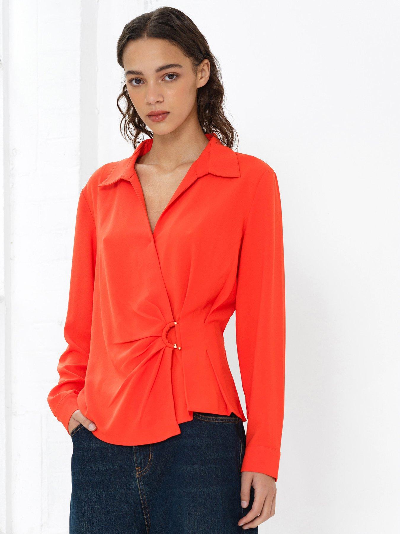 French Connection V-neck D-ring Wrap Collared Blouse