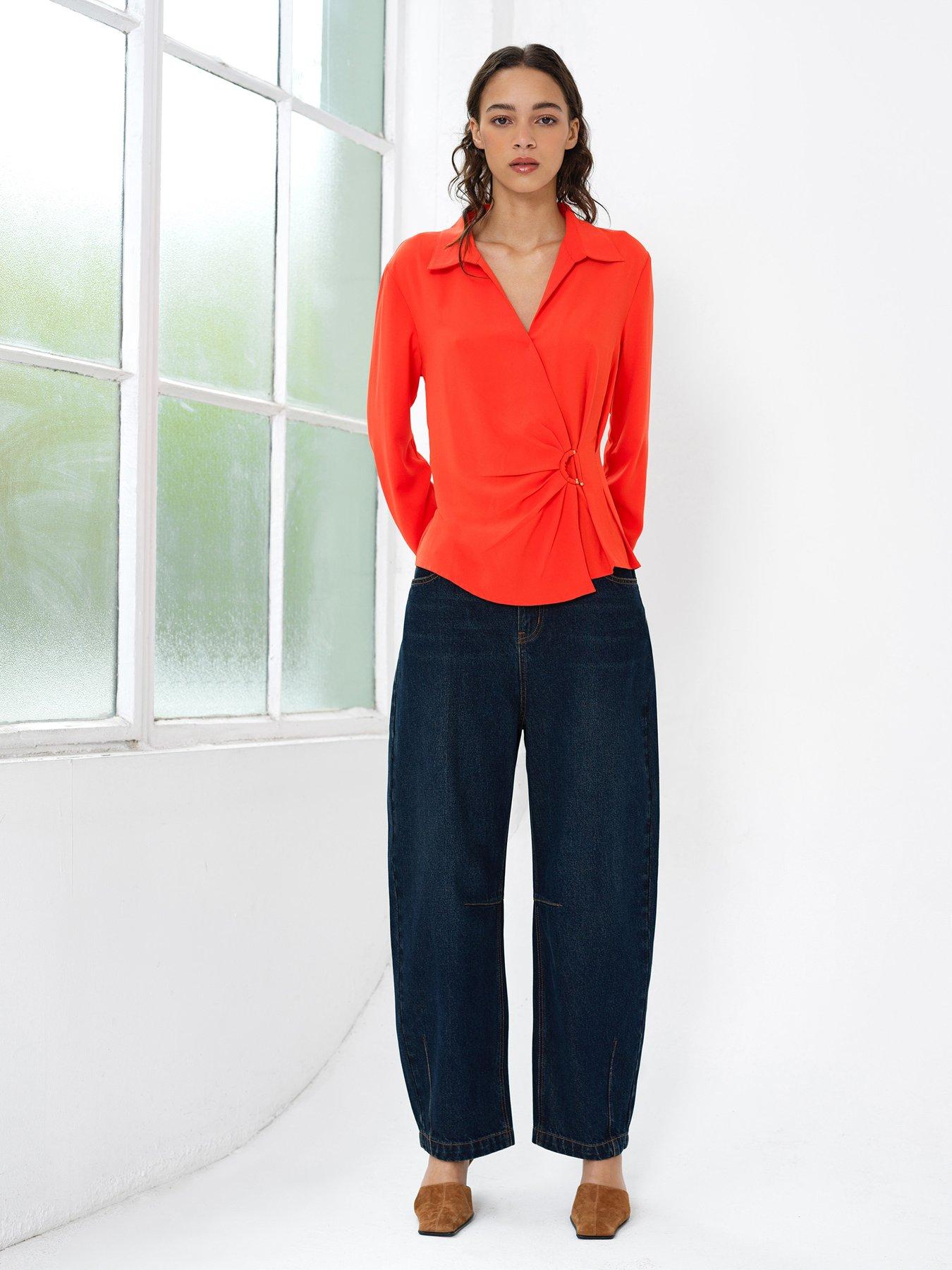 Image 3 of 5 of French Connection V-neck D-ring Wrap Collared Blouse