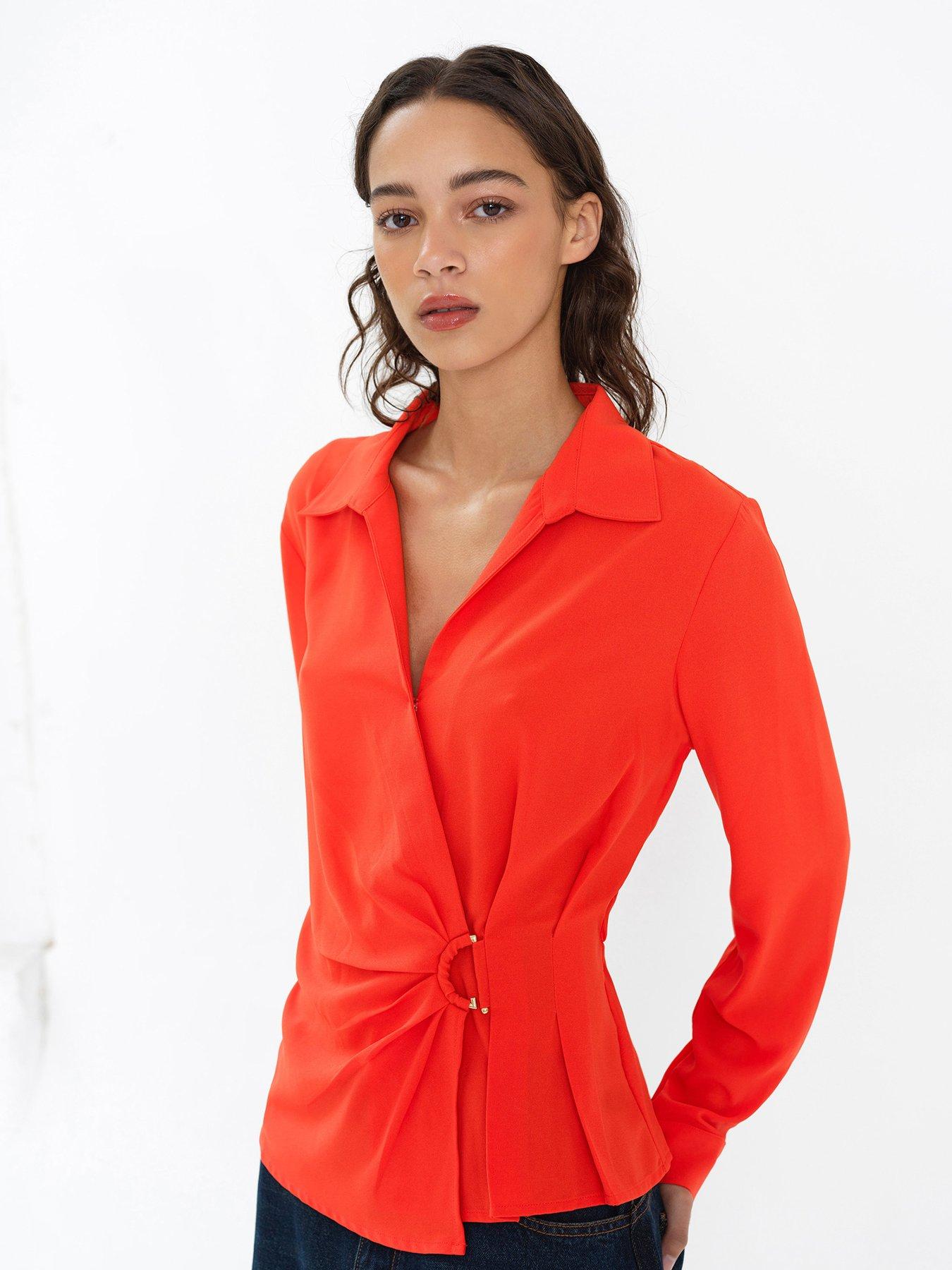 Image 4 of 5 of French Connection V-neck D-ring Wrap Collared Blouse