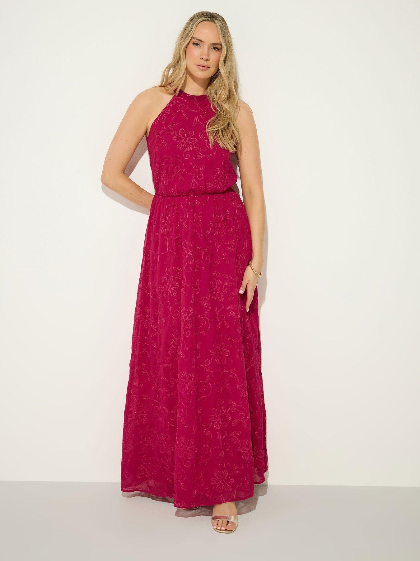 Long Tall Sally Embroidered Halter Neck Maxi Dress - Red