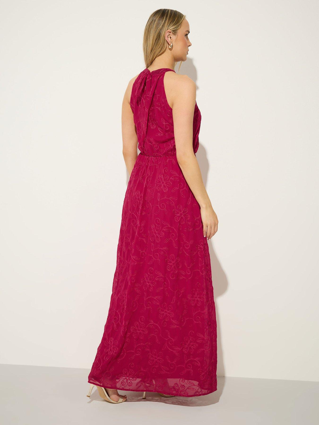 Image 2 of 6 of Long Tall Sally Embroidered Halter Neck Maxi Dress - Red