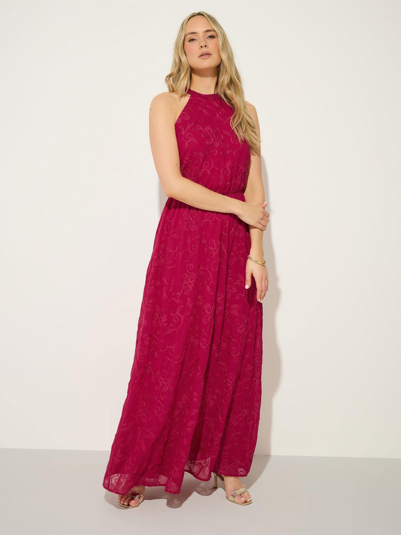 Image 3 of 6 of Long Tall Sally Embroidered Halter Neck Maxi Dress - Red
