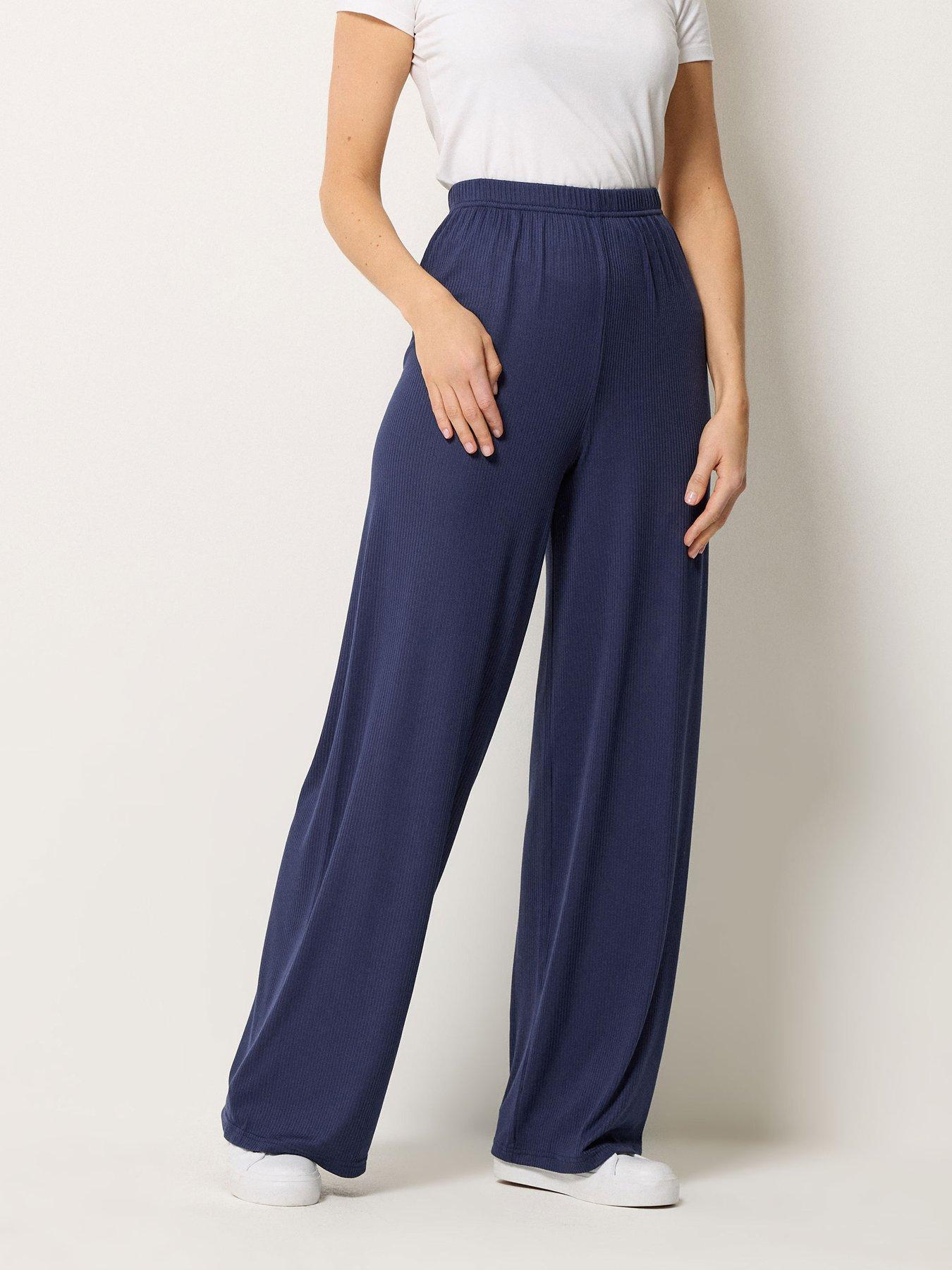 Long Tall Sally Ribbed Wide Leg Trouser 36" - Blue