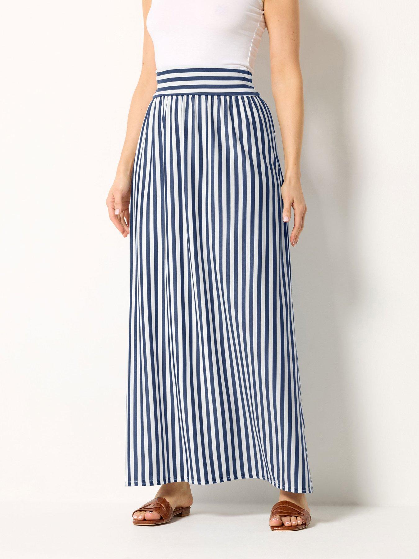 Image 1 of 5 of Long Tall Sally Stripe Maxi Skirt - Blue