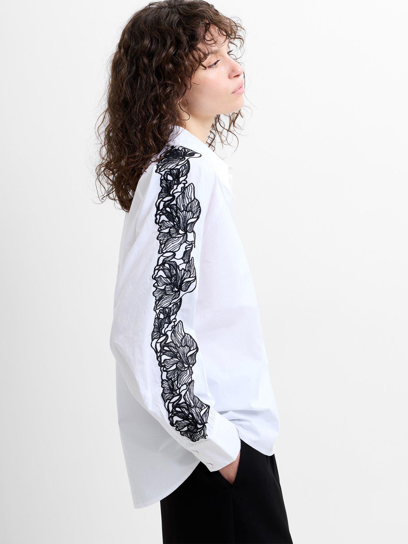  image of french-connection-cotton-embroidered-long-sleeve-button-shirt