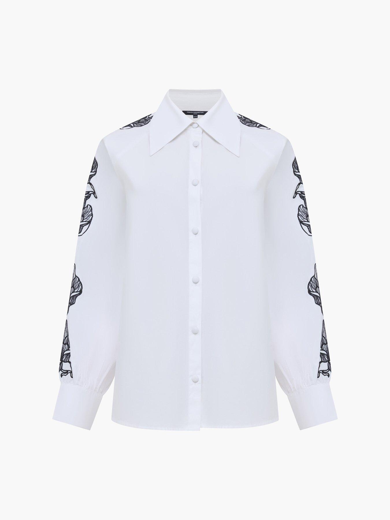  image of french-connection-cotton-embroidered-long-sleeve-button-shirt