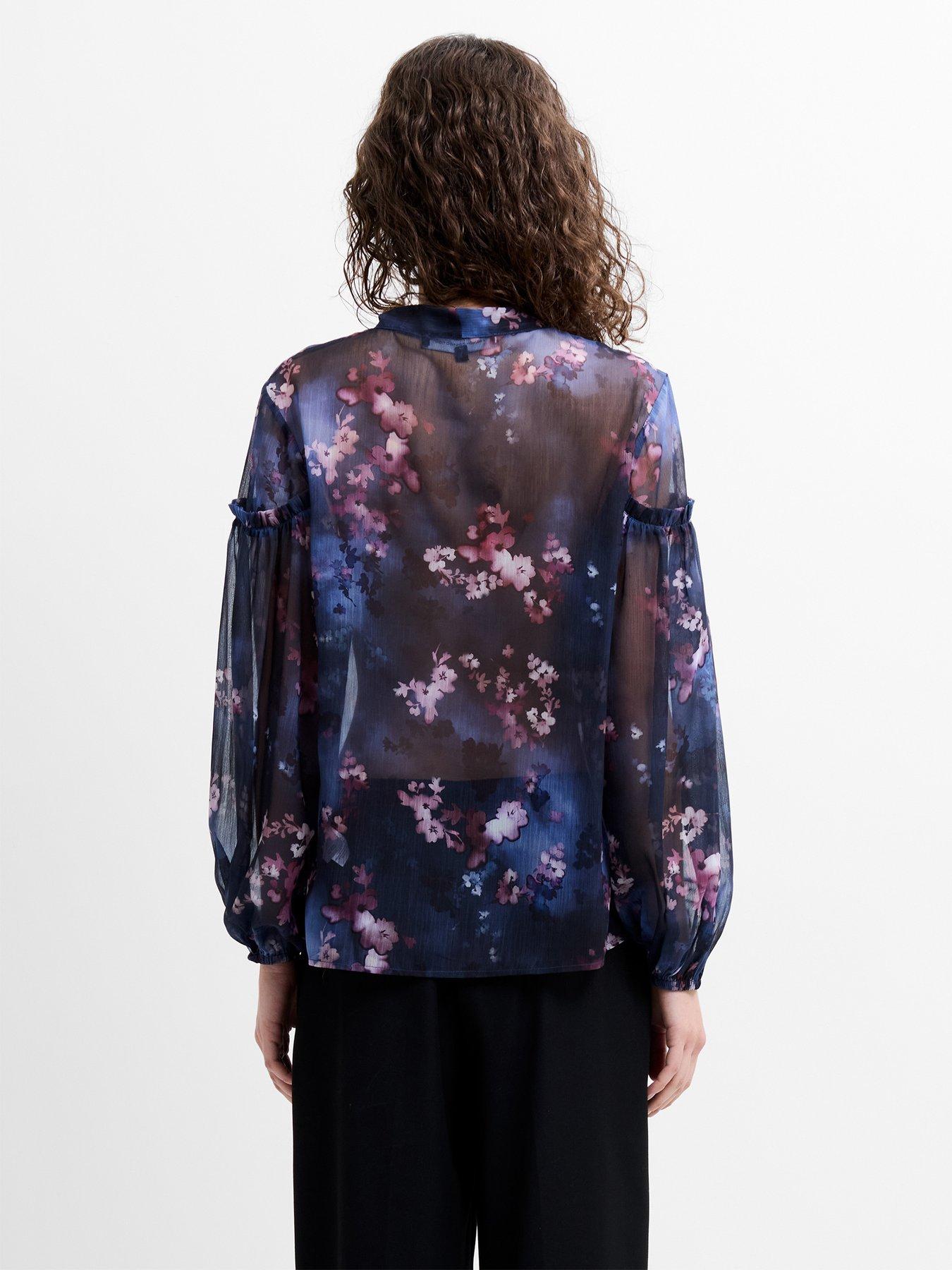  image of french-connection-semi-sheer-bow-tie-long-sleeve-blouse