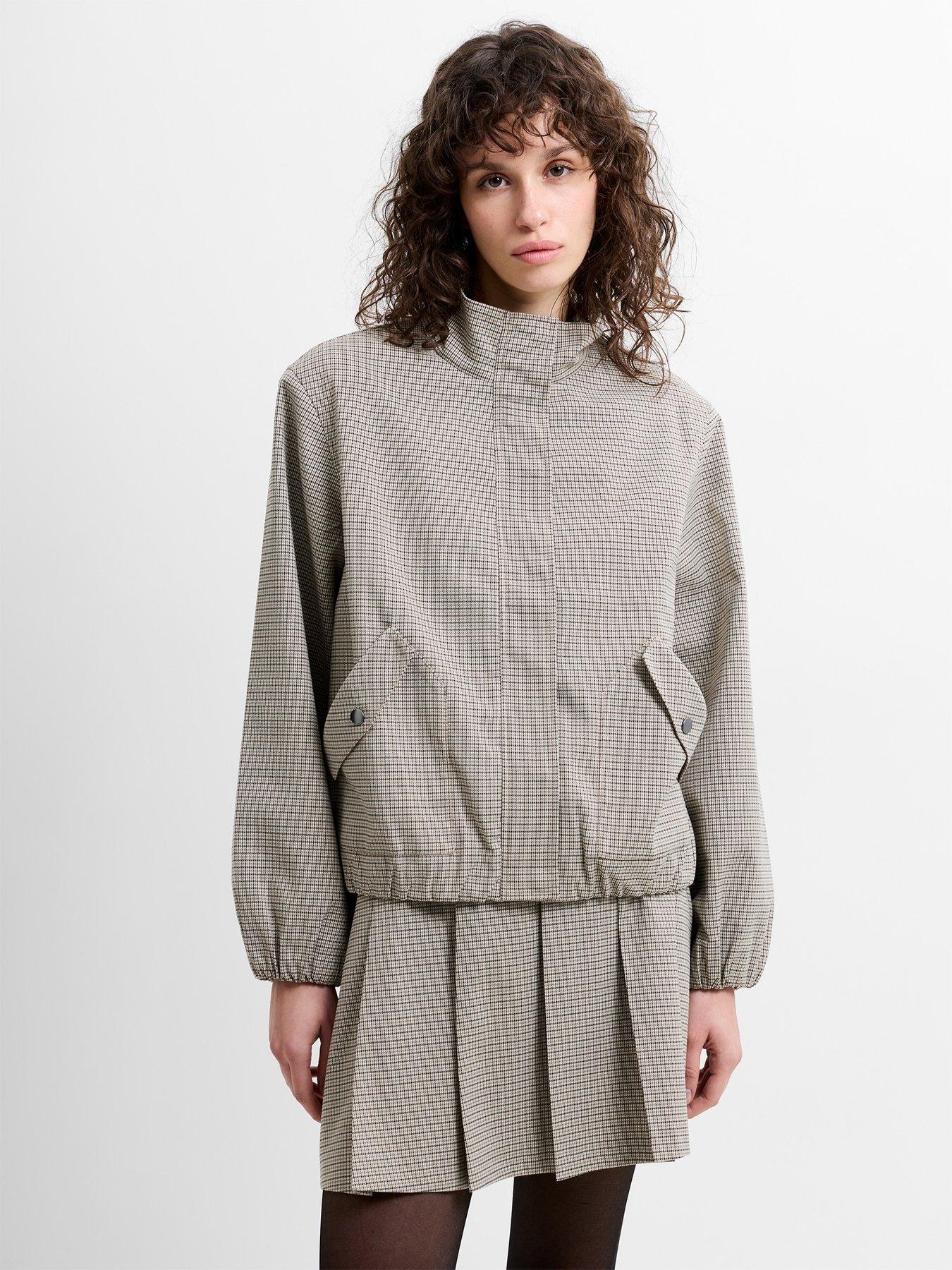 French Connection Micro-check High Neck Elasticated Hem Jacket