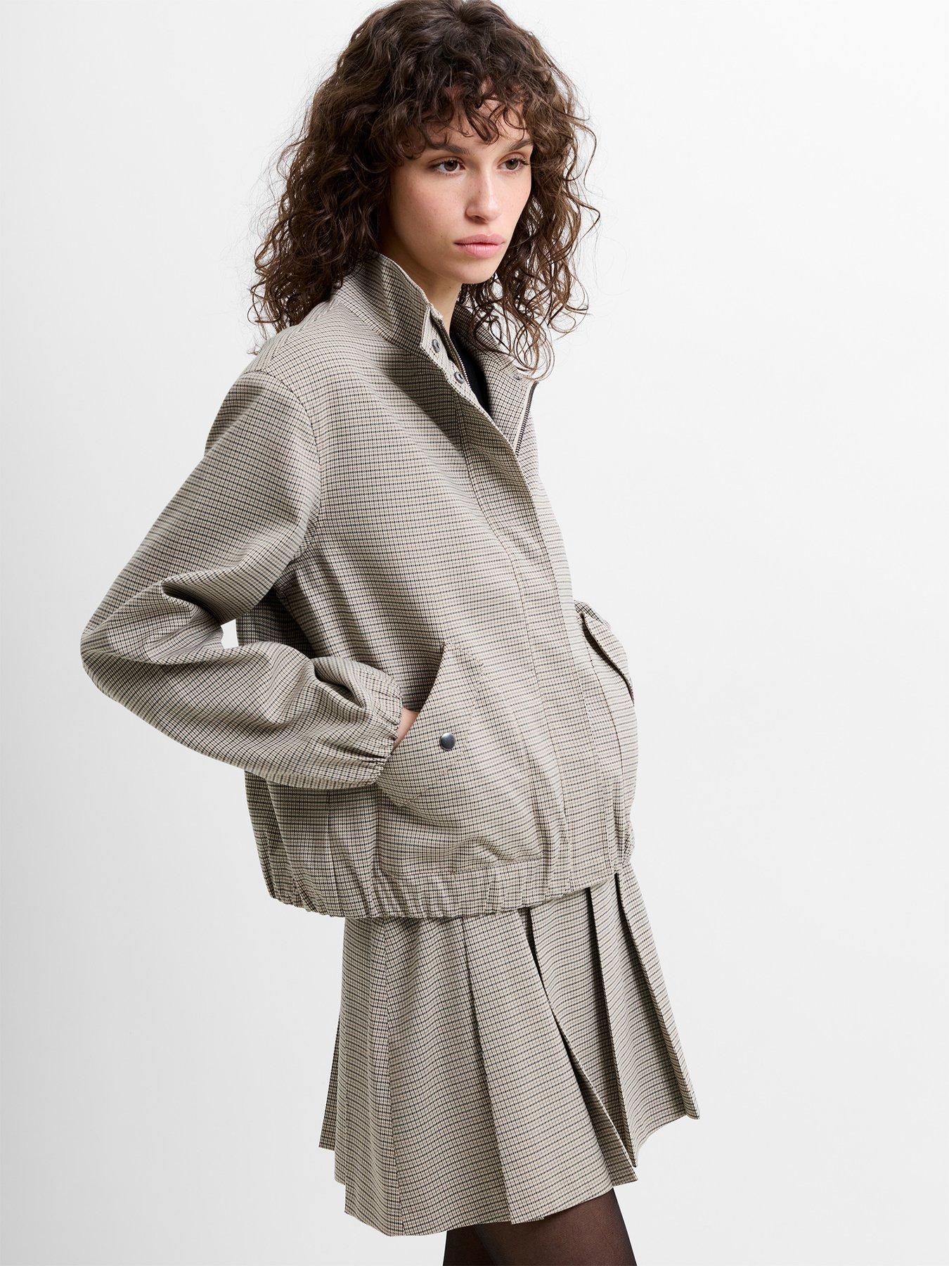 Image 4 of 5 of French Connection Micro-check High Neck Elasticated Hem Jacket