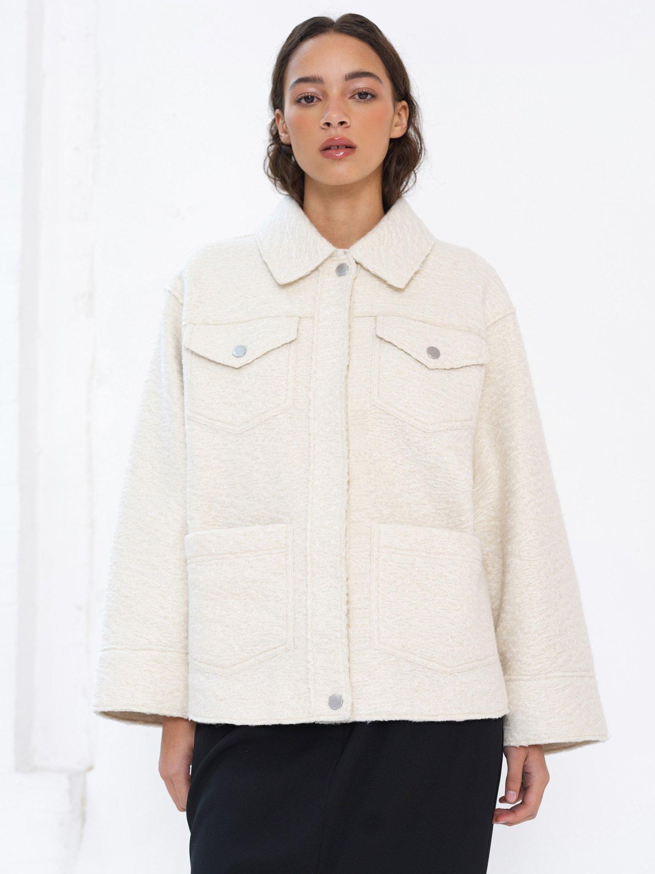 French Connection Collared Boucle Oversized Jacket - Beige