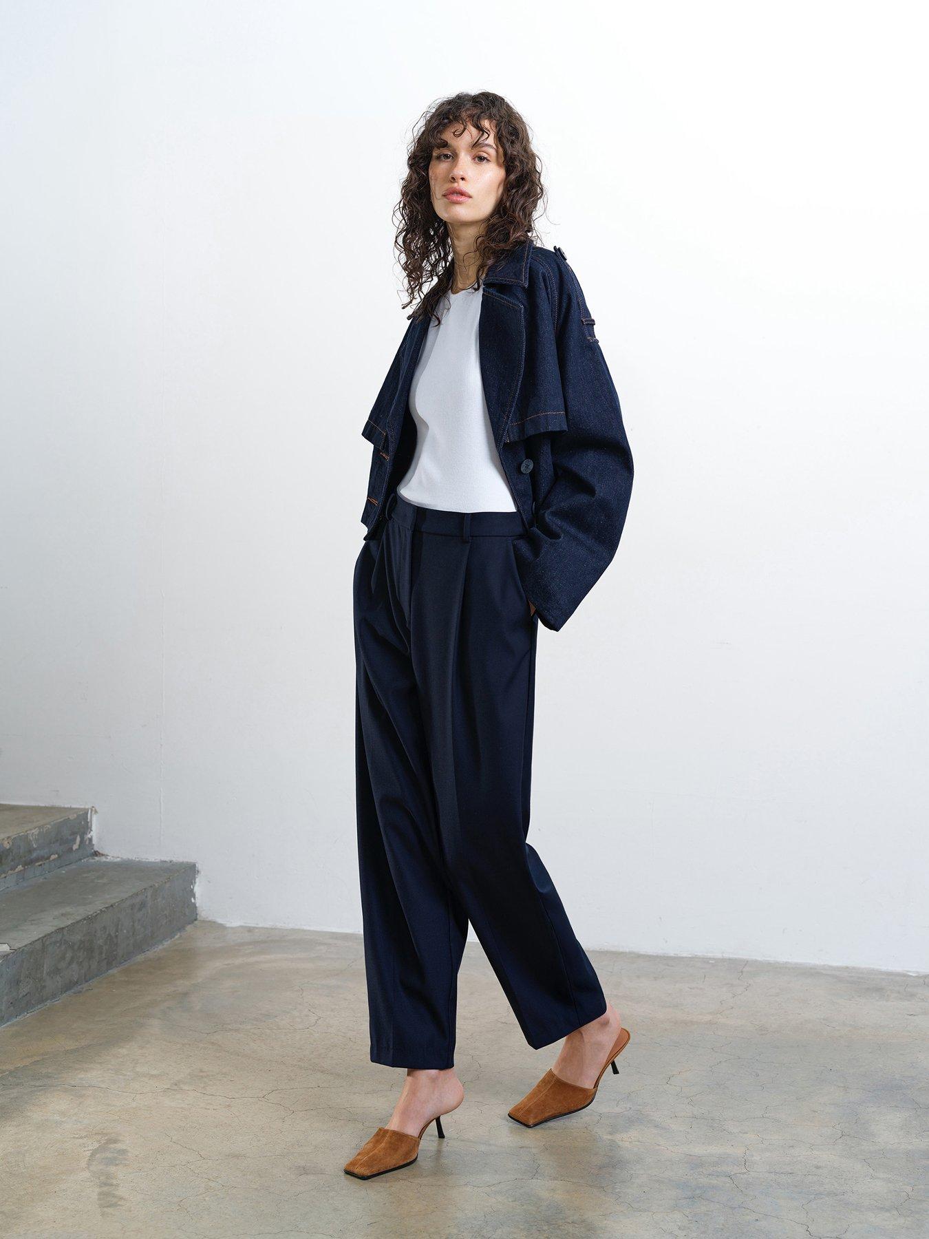  image of french-connection-barrel-leg-formal-trousers-navy