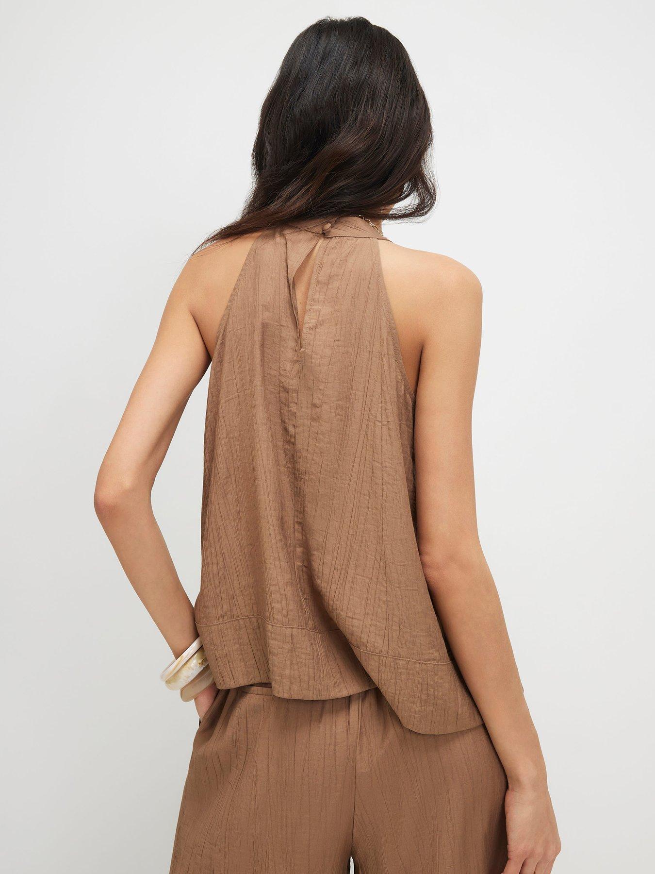 Image 2 of 6 of River Island Textured Halter Co-ord Top - Beige