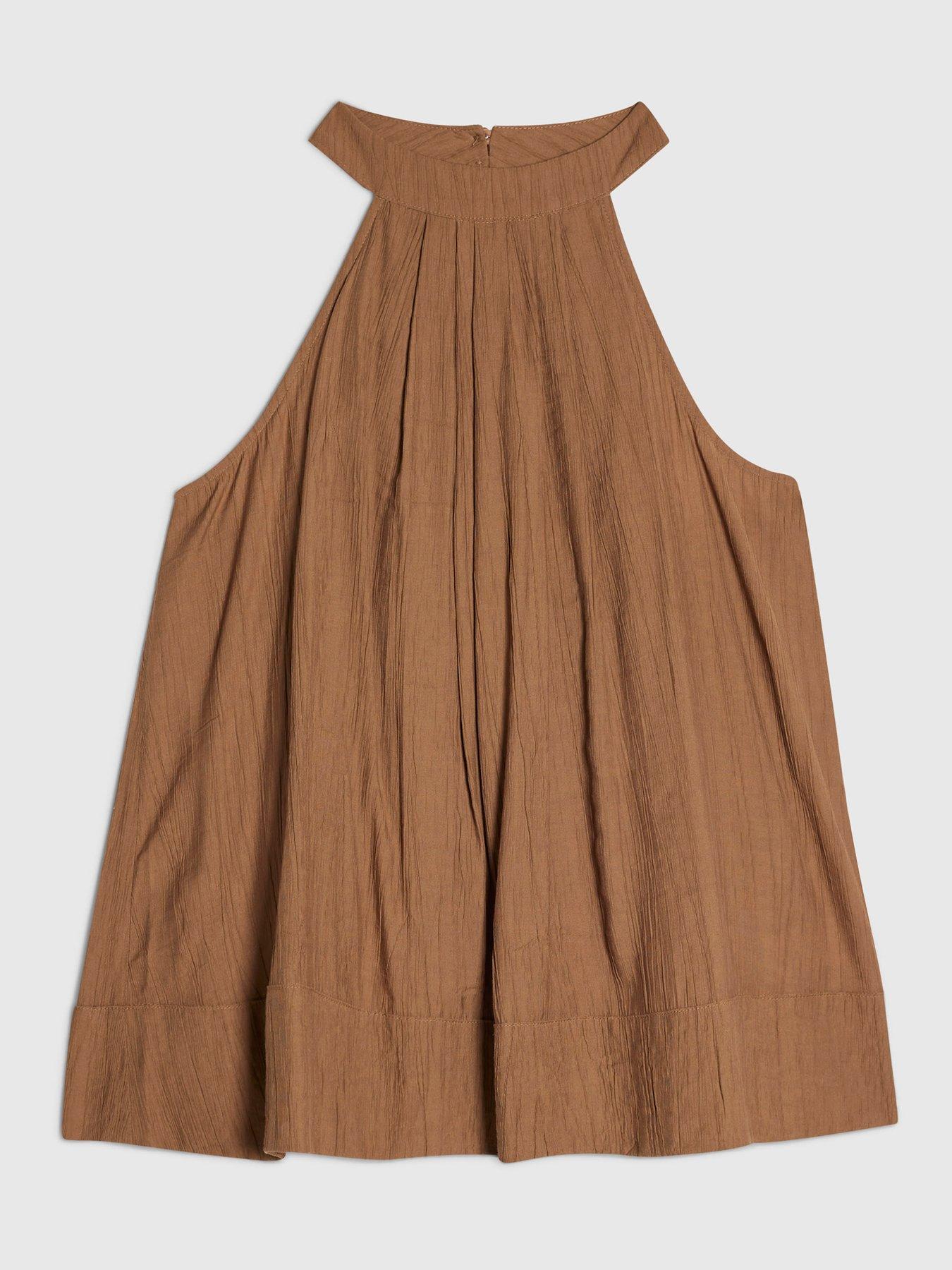 Image 5 of 6 of River Island Textured Halter Co-ord Top - Beige