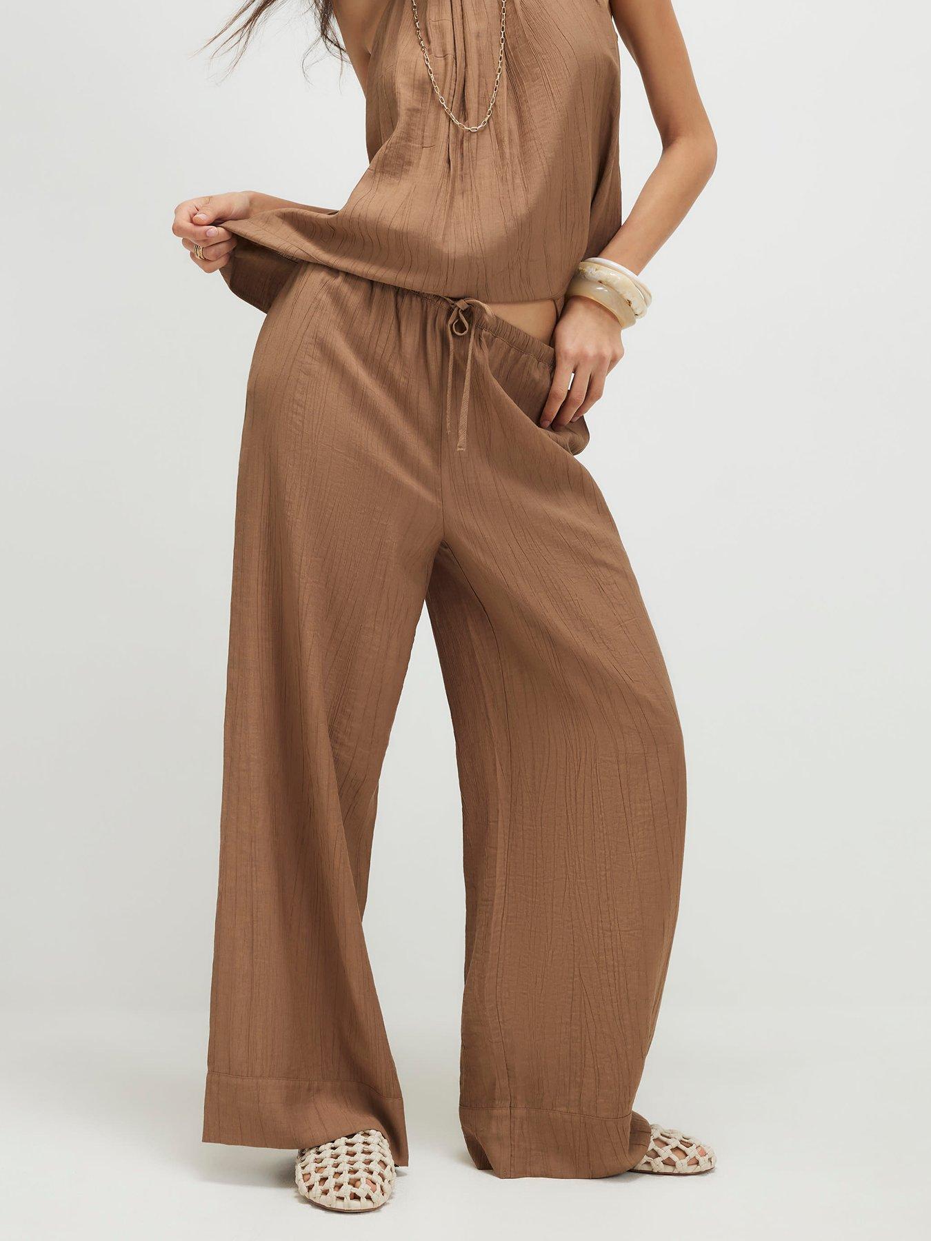 River Island Textured Wide Leg Trouser - Brown