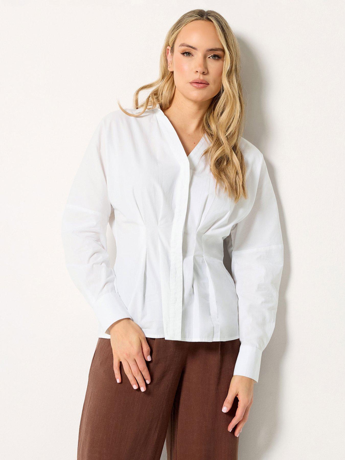 Long Tall Sally Pleated Collar Shirt - White