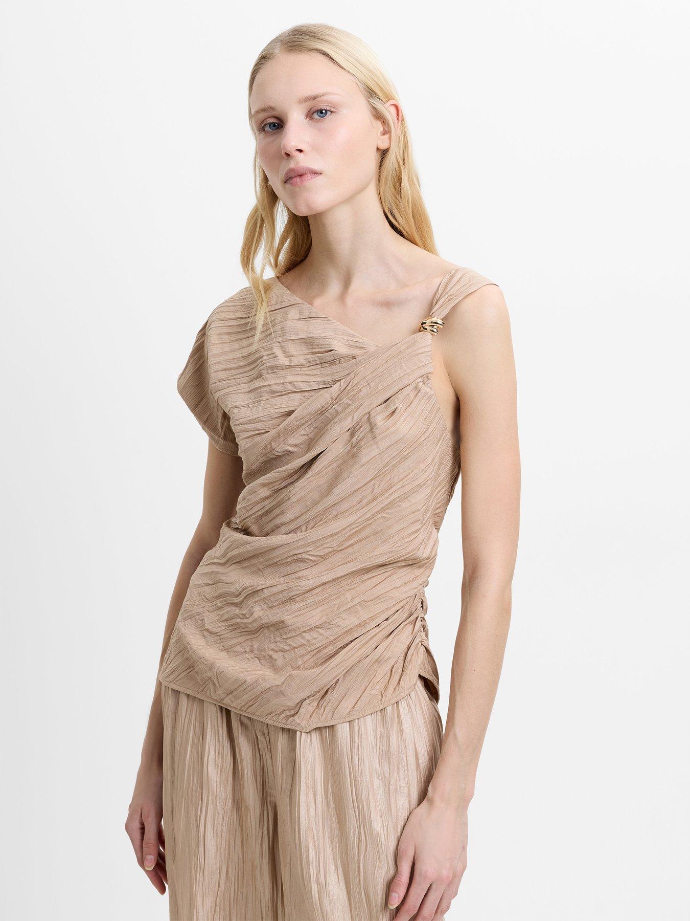 French Connection Crinkle Asymmetric Draped Top