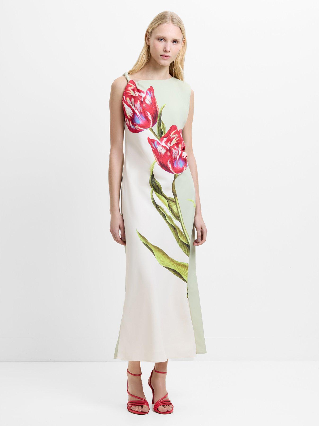 French Connection Floral Print Twist Strap Midaxi Dress - White