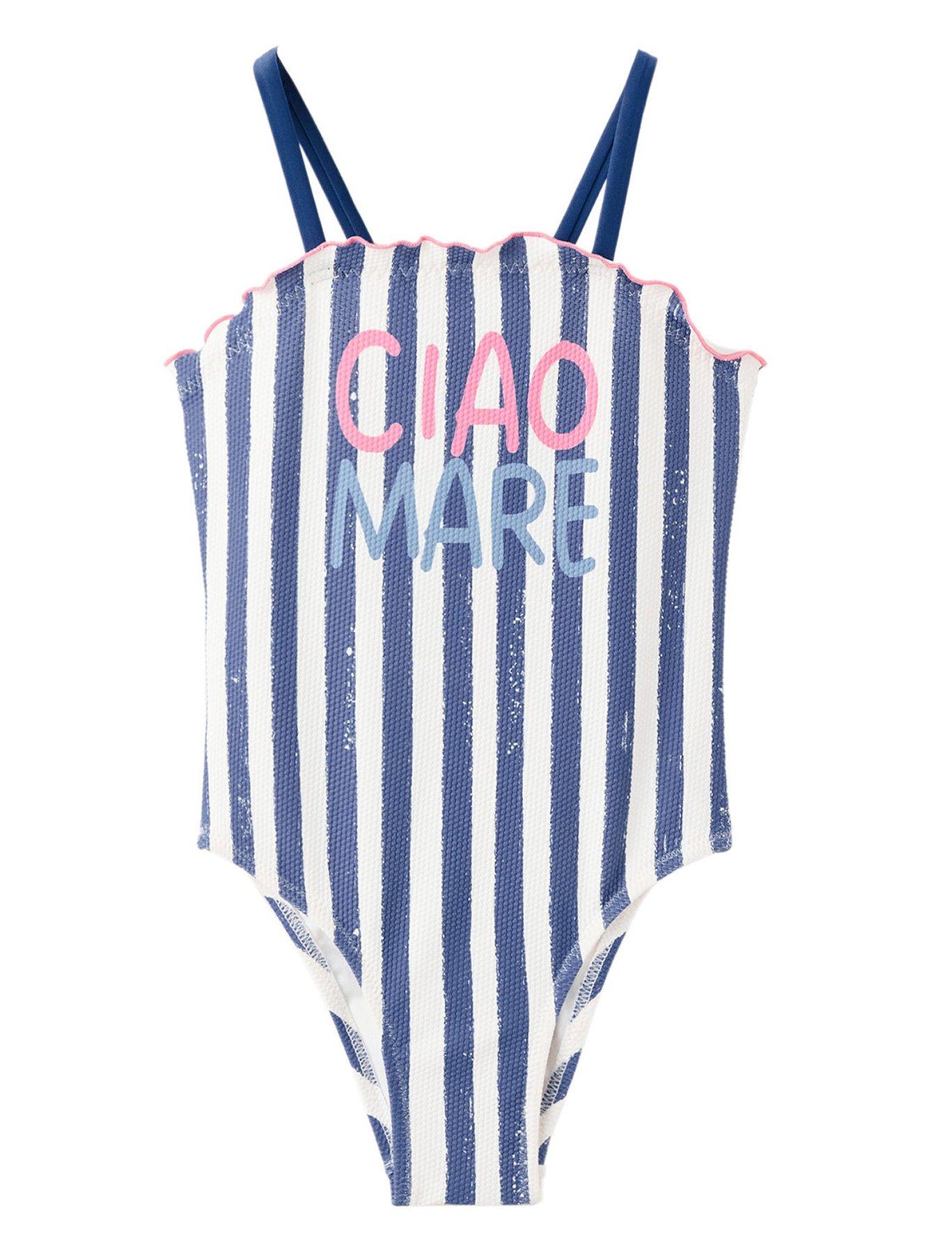 Mango Younger Girls Ciao Mare Stripe Swimsuit - Navy