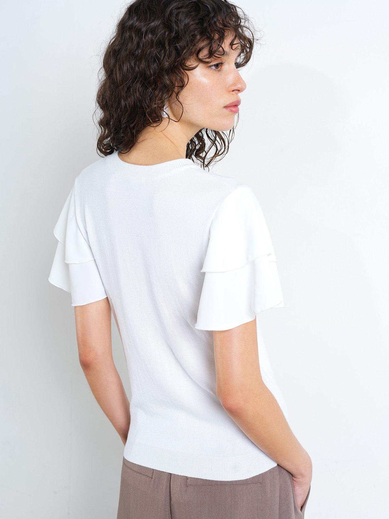 Image 2 of 5 of French Connection Crew Neck Ruffle Sleeve Top
