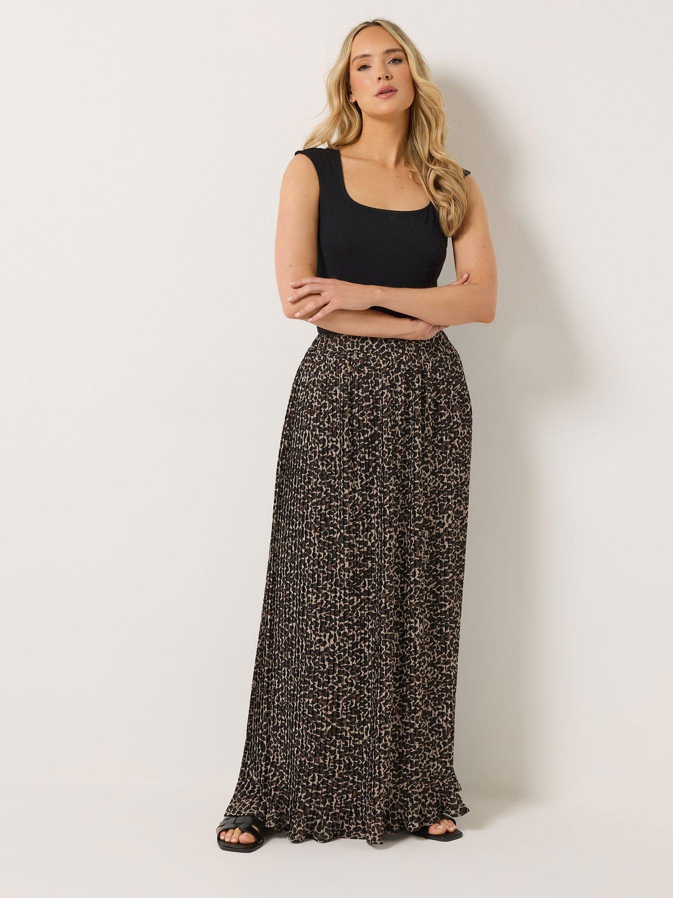 Long Tall Sally Animal Print Pleated Maxi Skirt - Brown