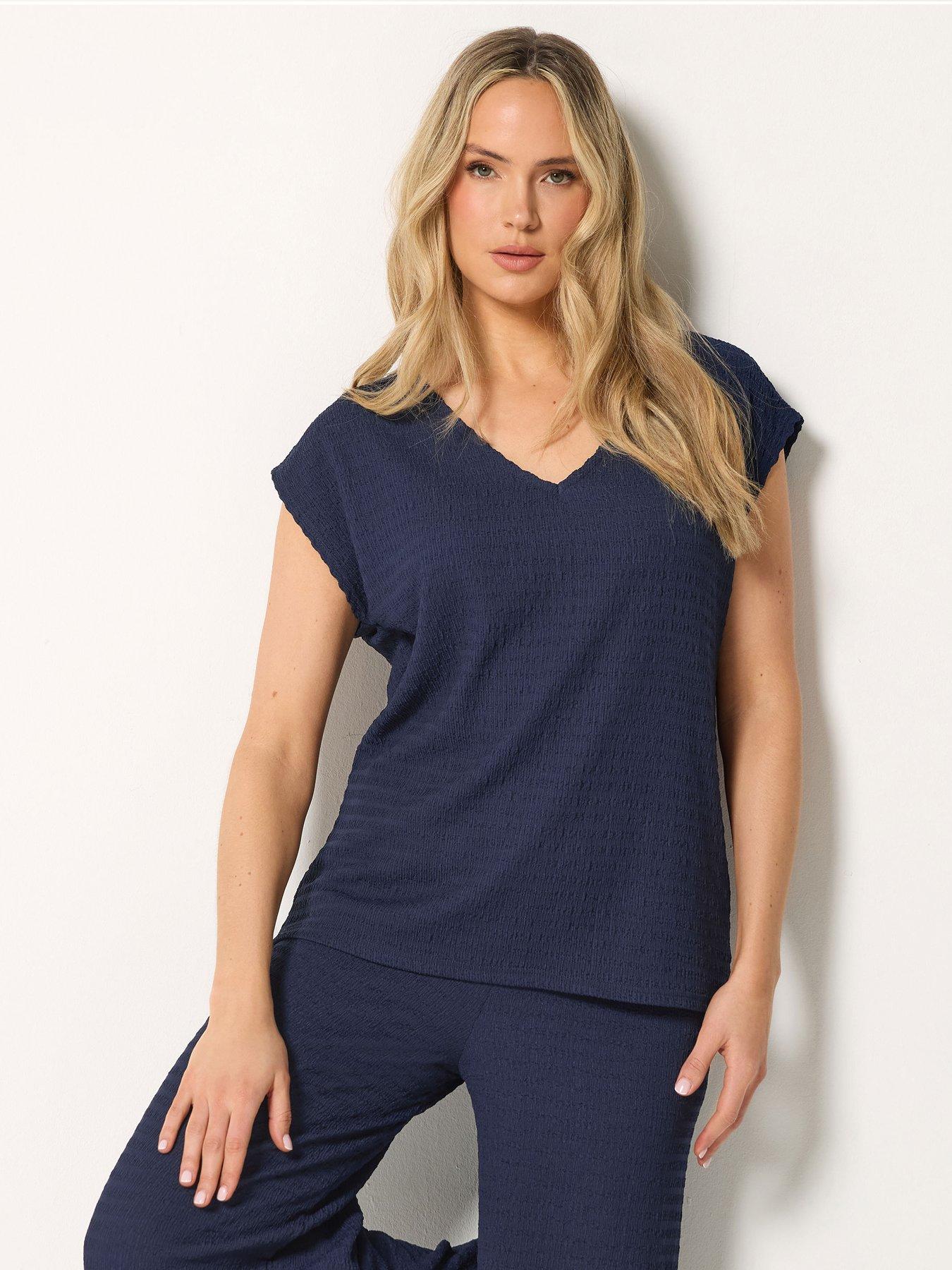 Long Tall Sally Bubble Textured Sleeve T-Shirt - Blue