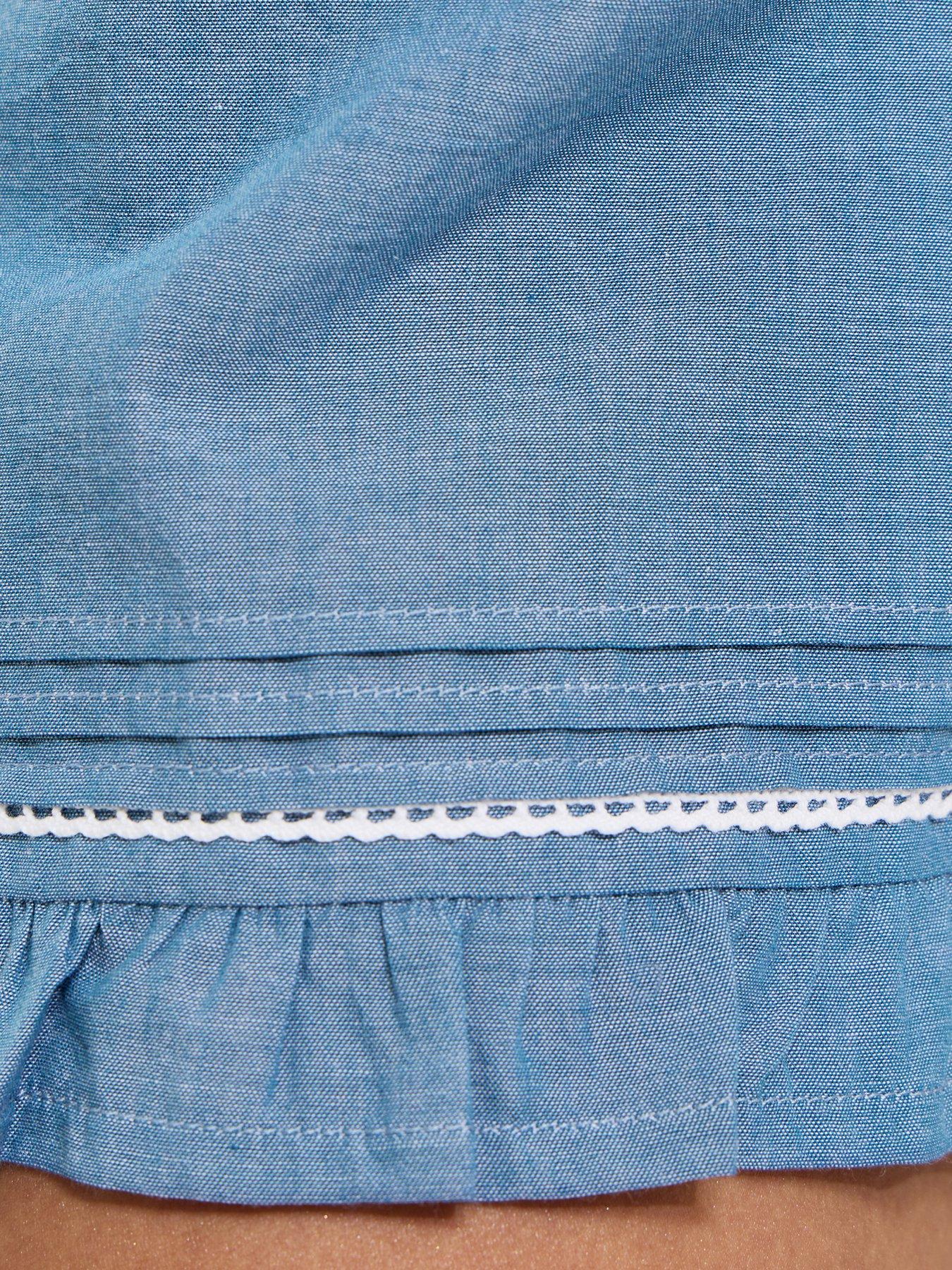 Image 6 of 6 of New Look Blue Chambray Frilly Trim Shorts