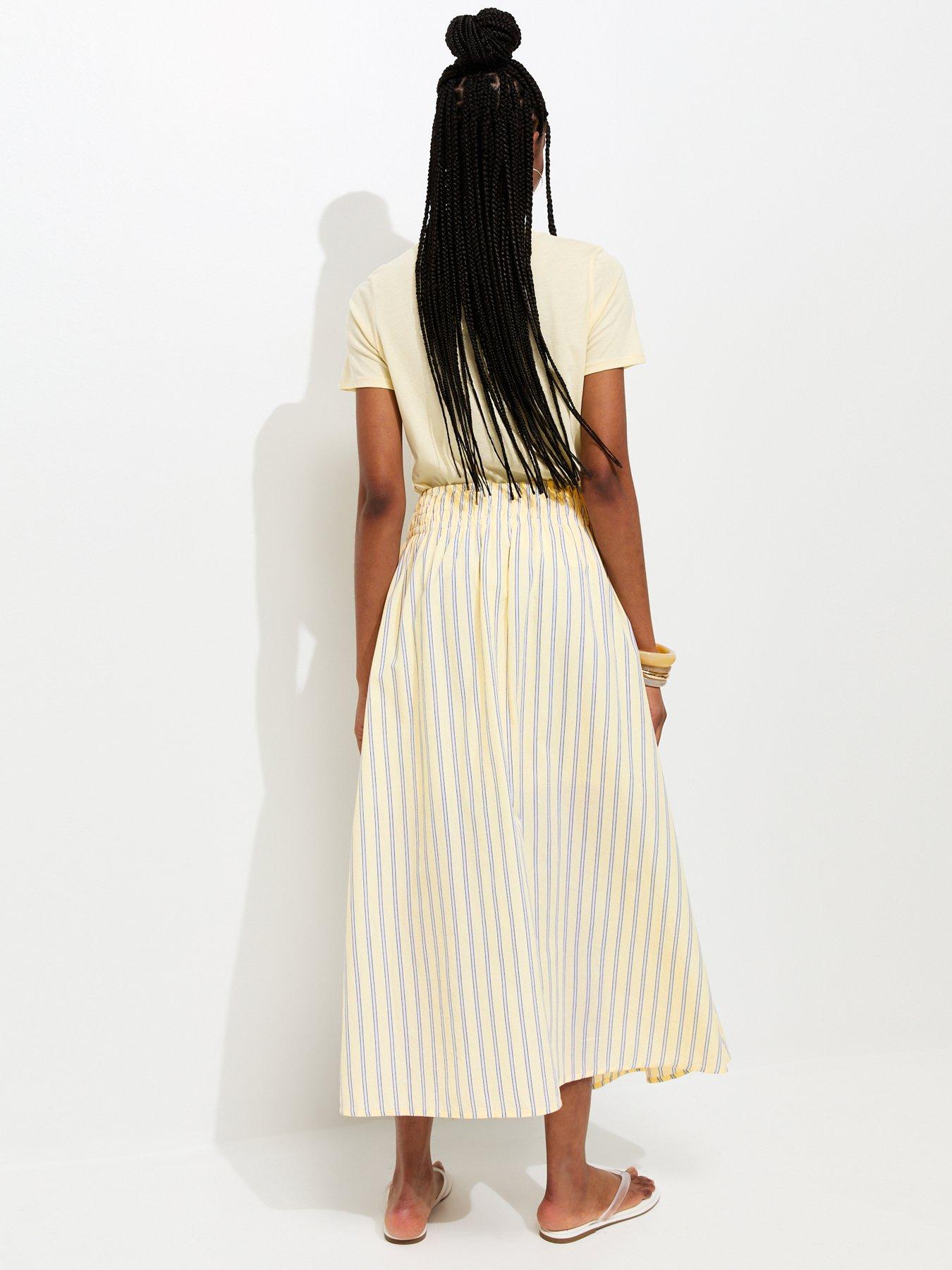 Image 2 of 5 of New Look Yellow Striped Midi Skirt