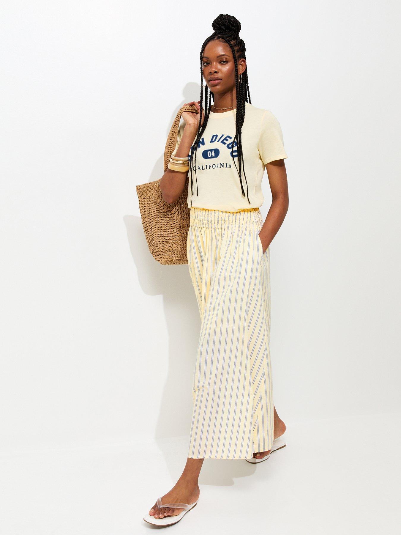 Image 3 of 5 of New Look Yellow Striped Midi Skirt