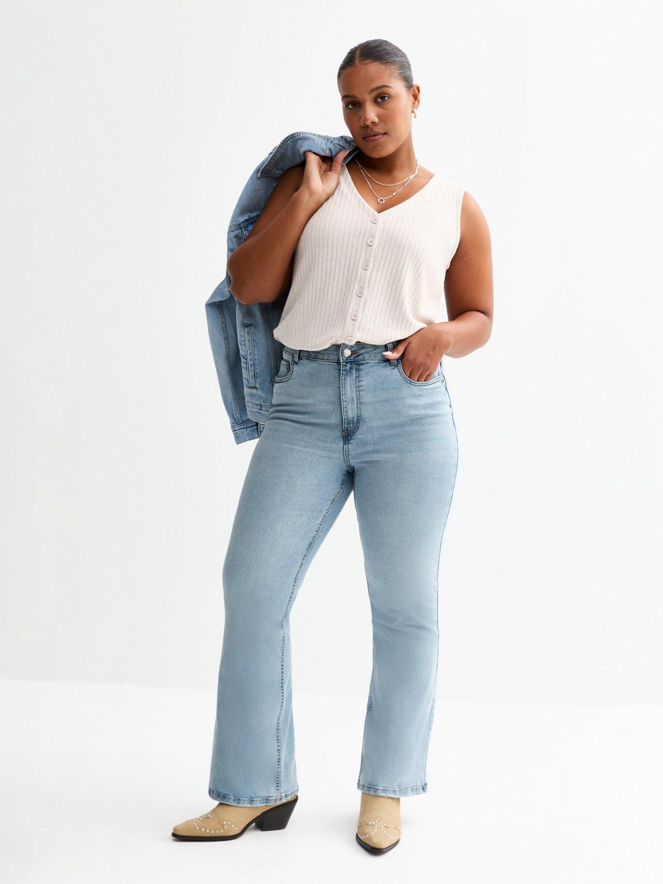 Image 4 of 7 of New Look Pale Blue Waist Enhance Quinn Bootcut Stretch Denim Jeans