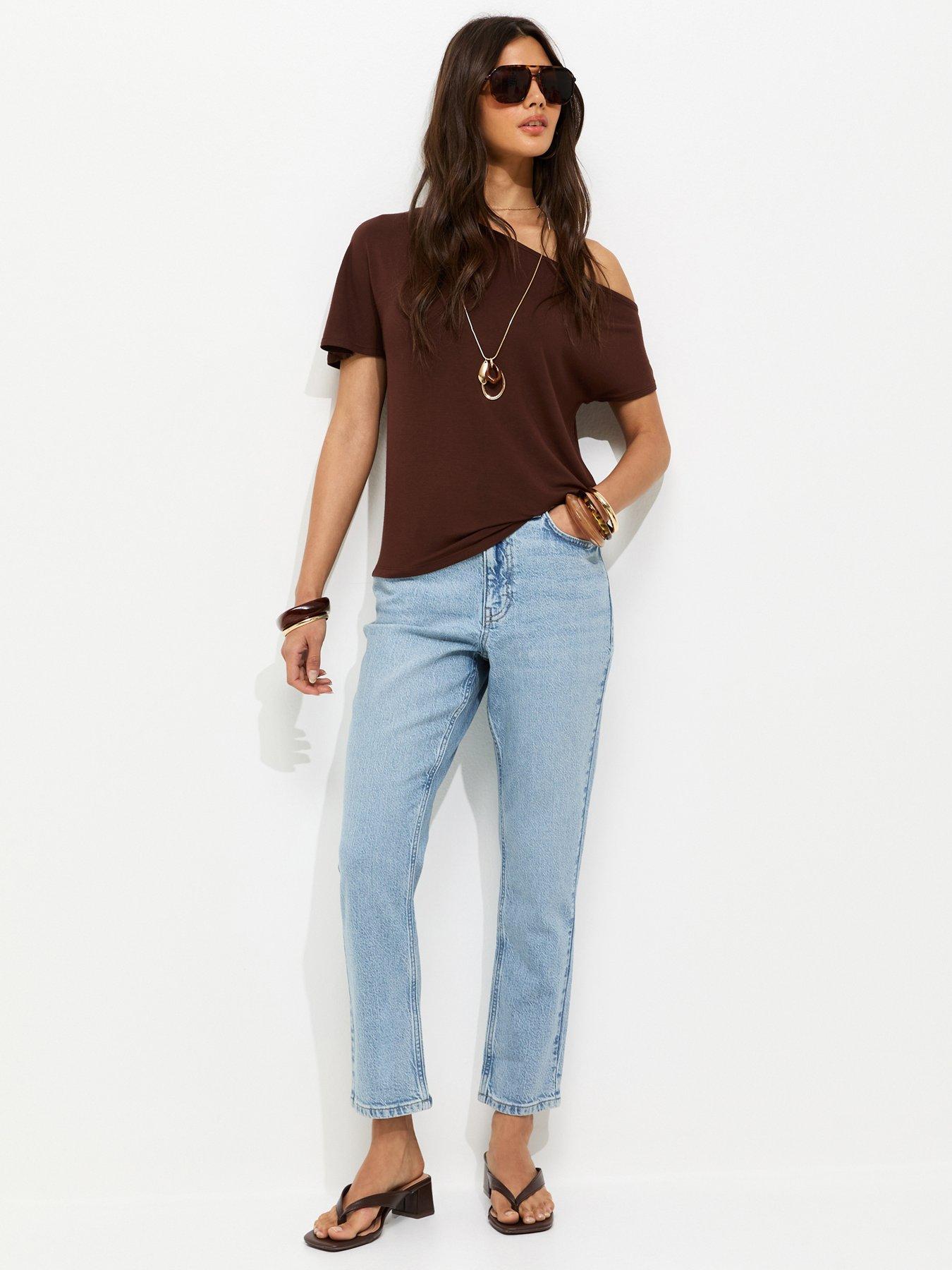 New Look Hannah Straight Leg Cropped Jeans- Blue