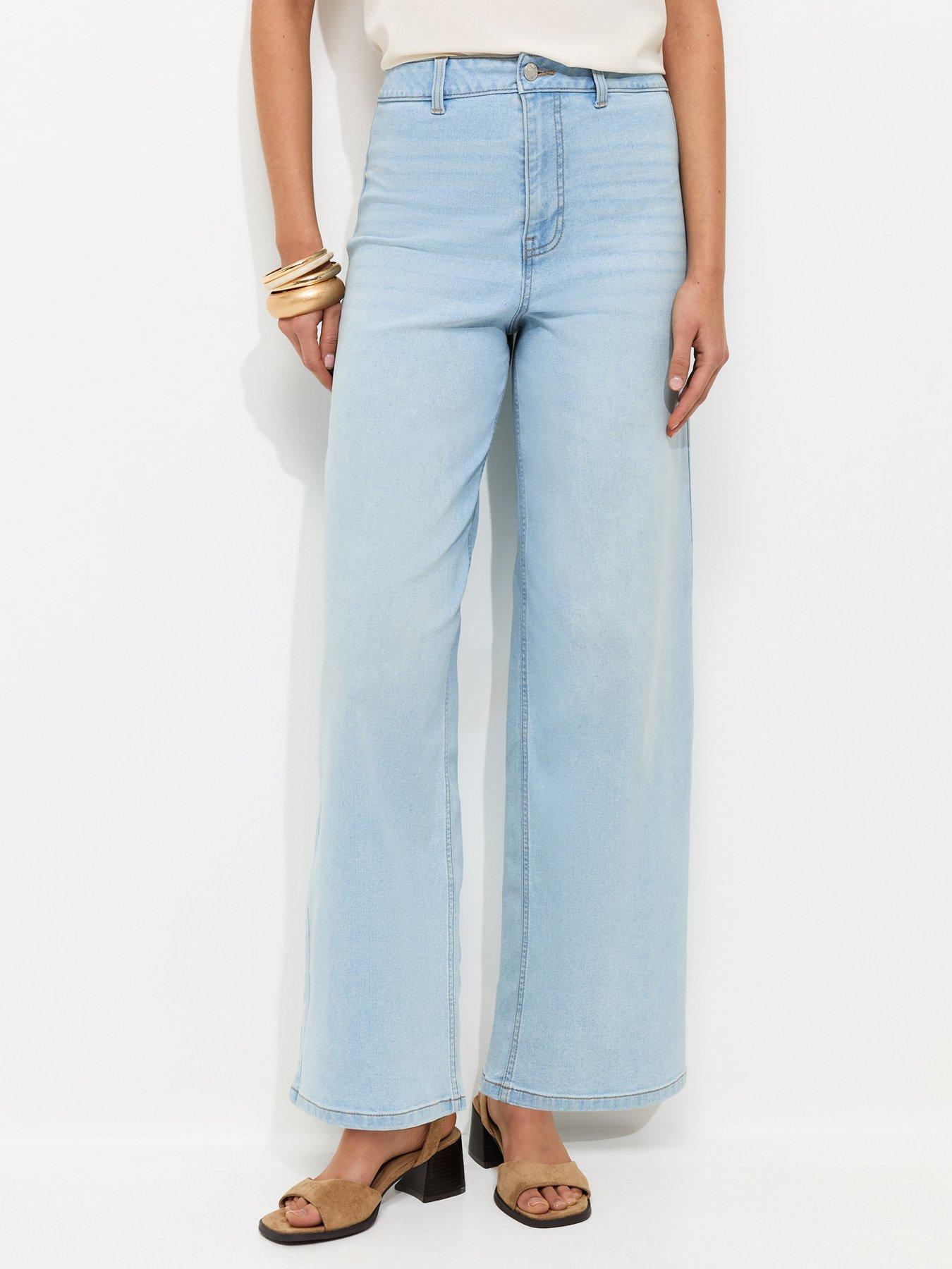 New Look High Waist Stretch Denim Wide Leg Jeans - Light Blue