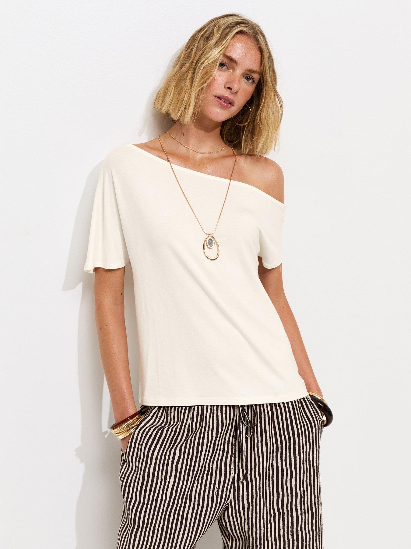 New Look Jersey Off The Shoulder Top - Cream