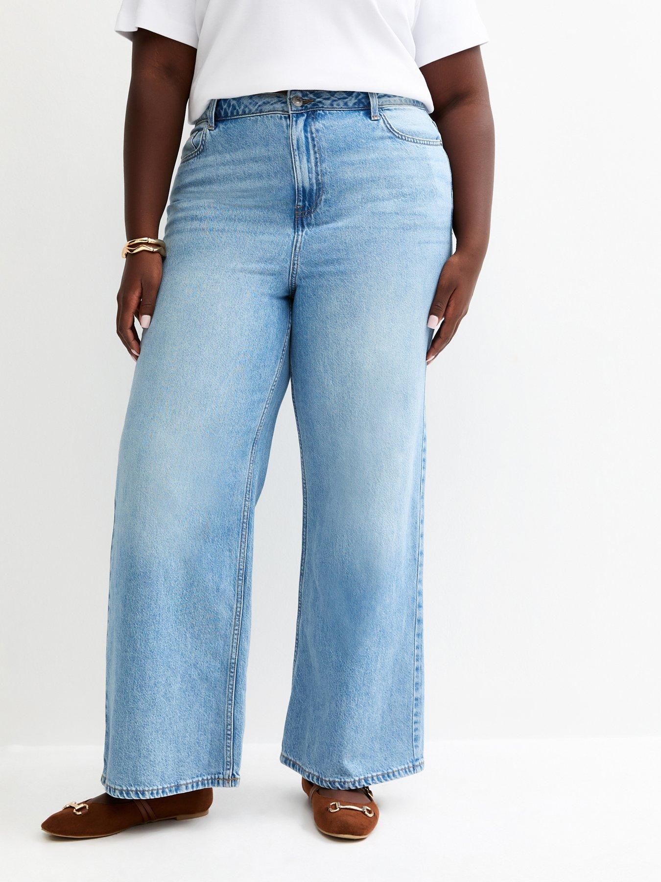 New Look Curves Wash Adalae High Waist Wide Leg Jeans - Light Blue